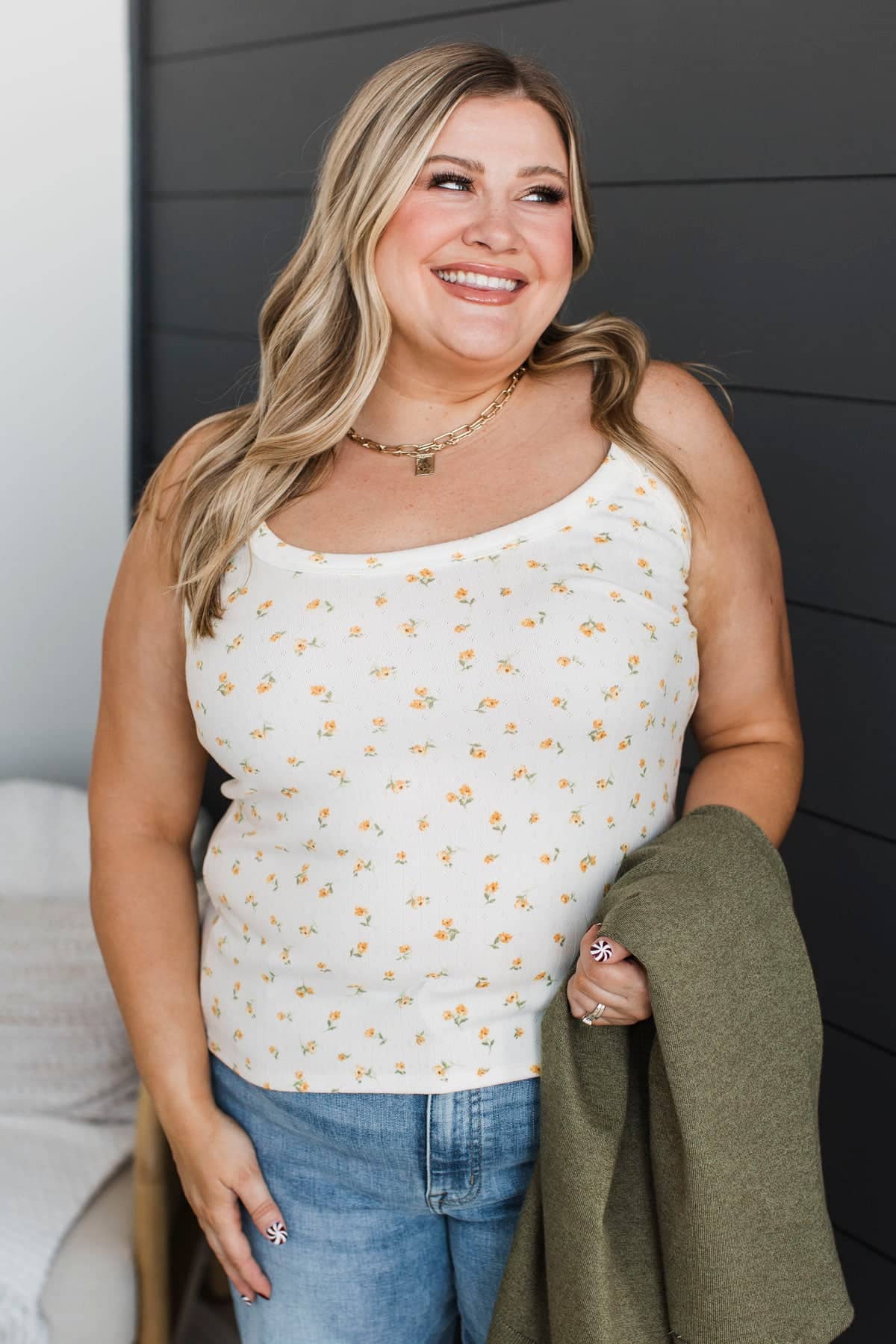Putting Myself First Floral Tank Top- Ivory & Yellow - Image 2