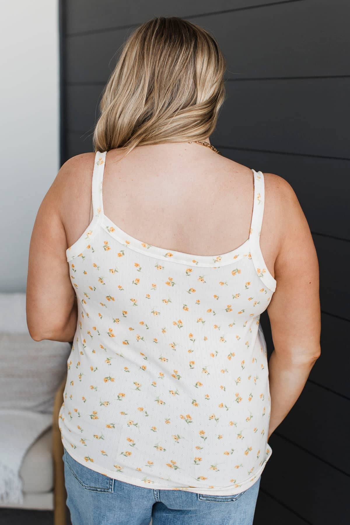 Putting Myself First Floral Tank Top- Ivory & Yellow - Image 8