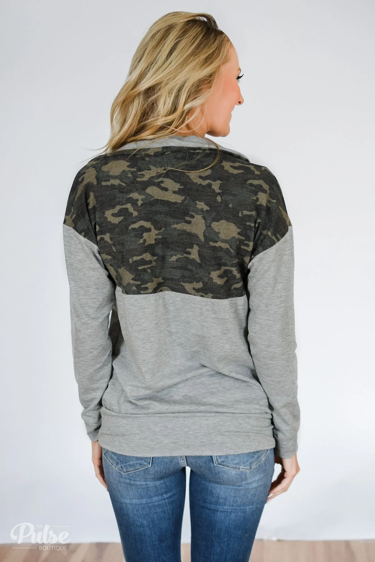 Quarter Zip Camo Pullover- Grey - Image 8