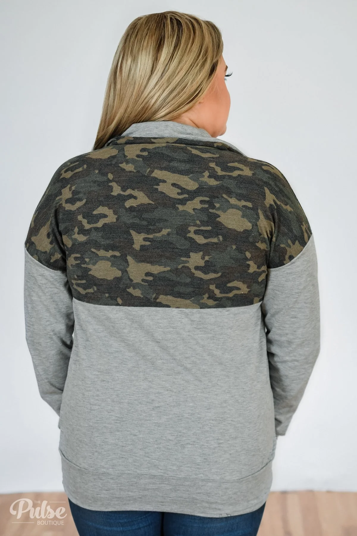 Quarter Zip Camo Pullover- Grey - Image 9