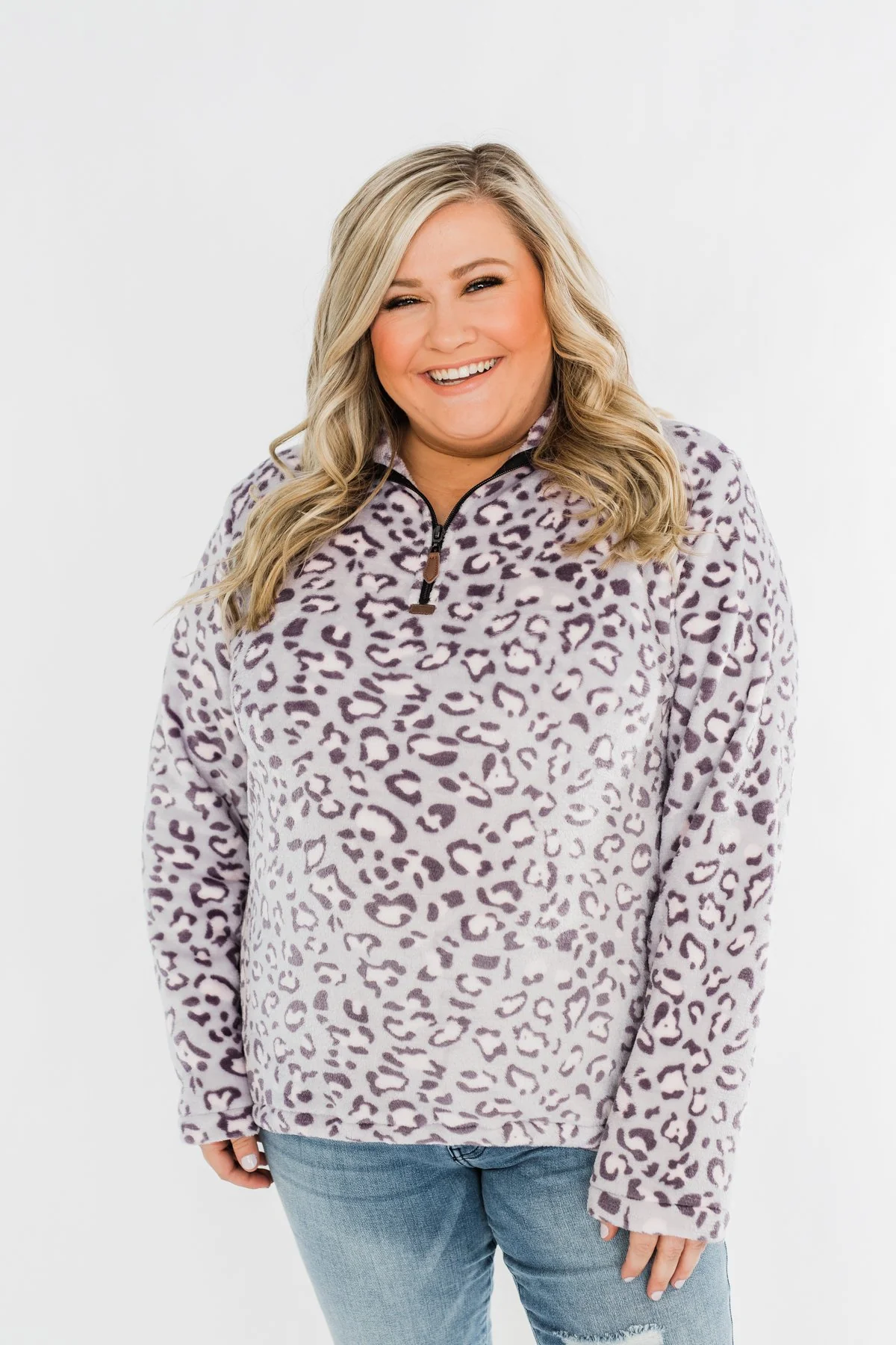 Quarter Zip Leopard Sherpa- Lilac - Image 10
