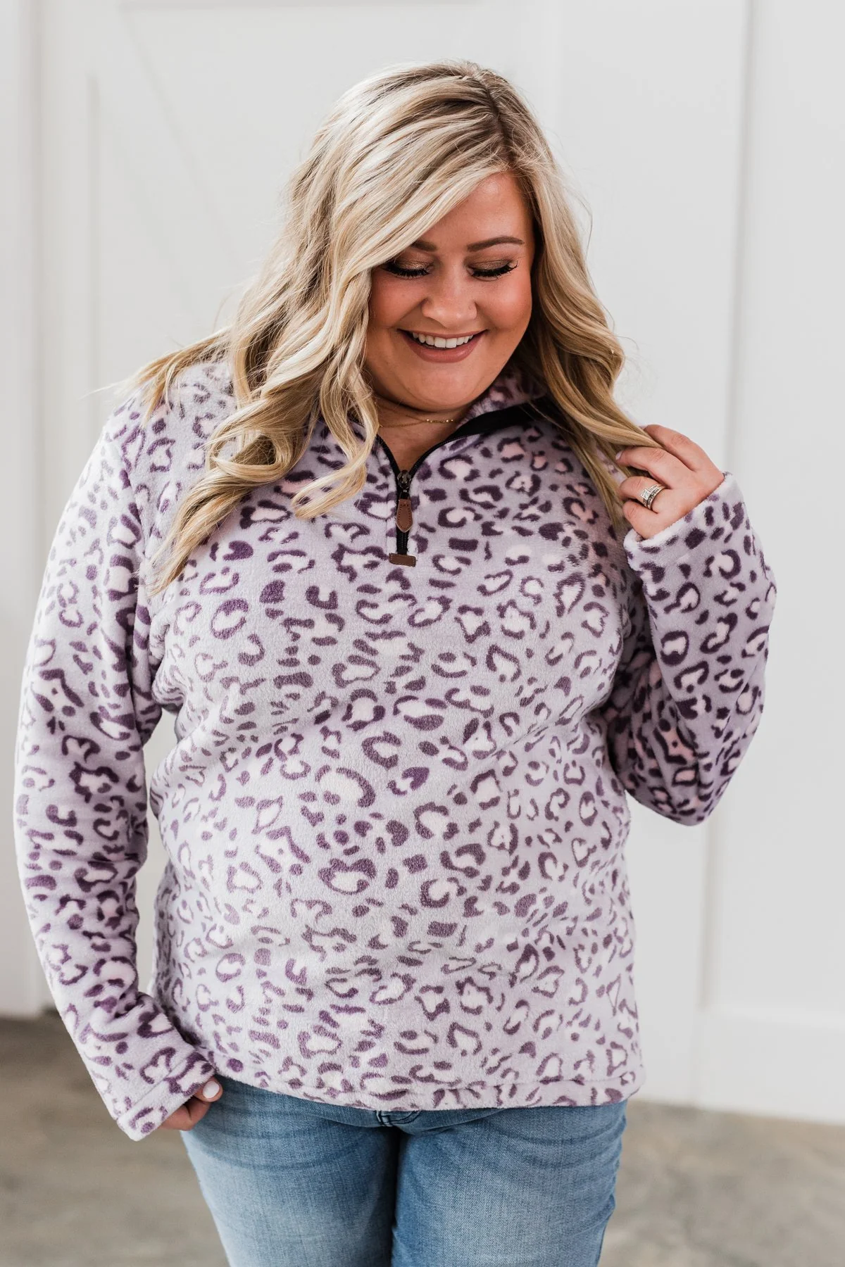 Quarter Zip Leopard Sherpa- Lilac - Image 11