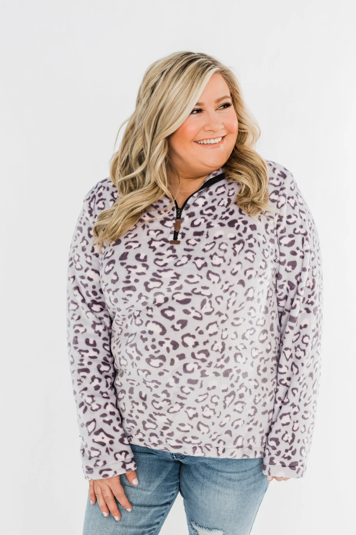 Quarter Zip Leopard Sherpa- Lilac - Image 12