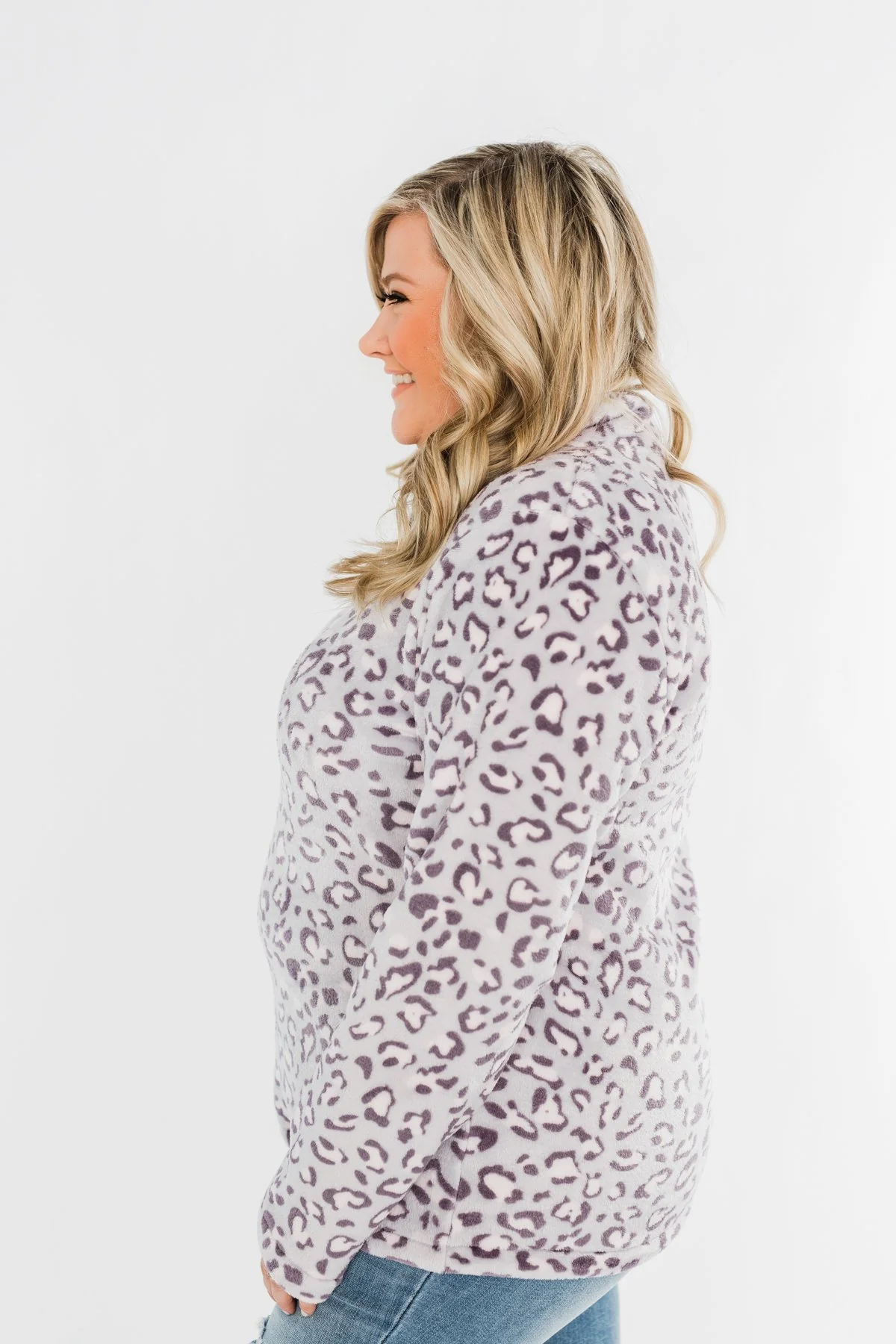 Quarter Zip Leopard Sherpa- Lilac - Image 14