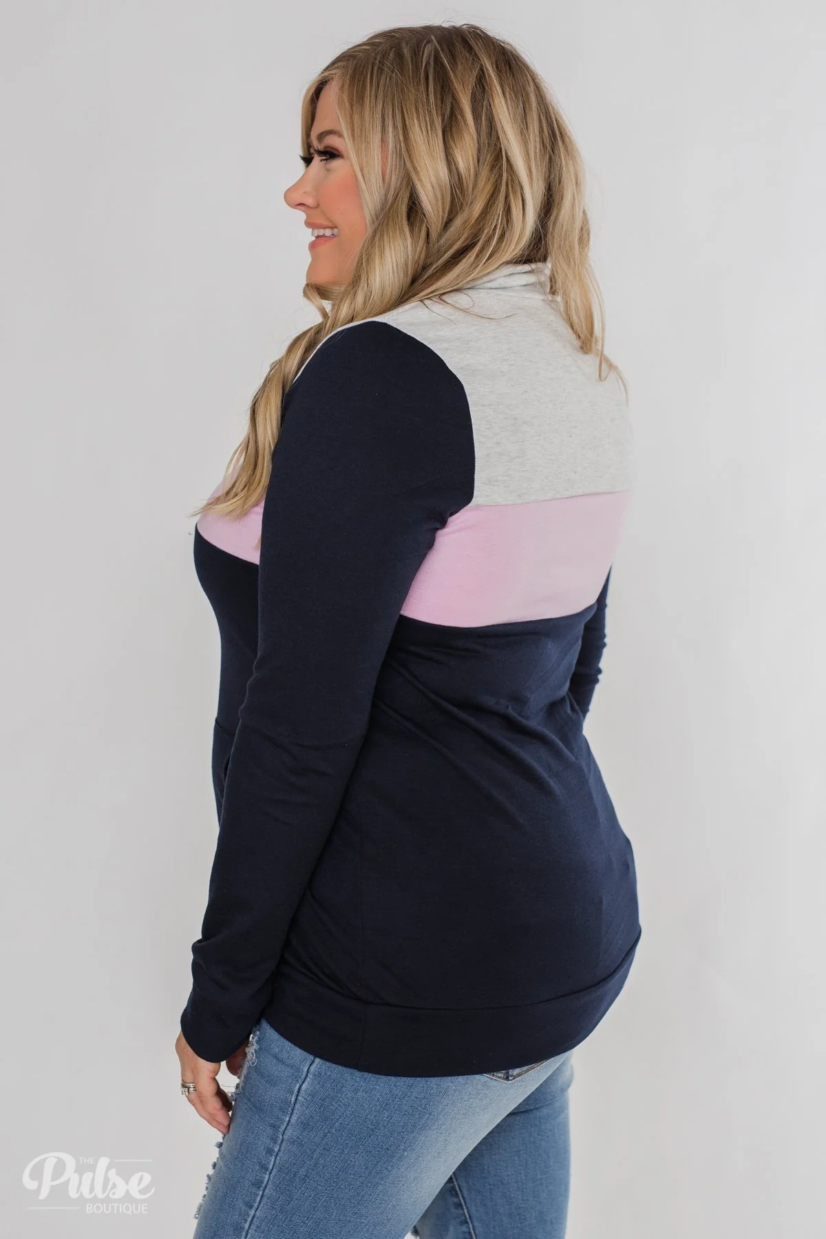 On the Go Quarter Zip Pullover- Navy & Soft Lilac - Image 11
