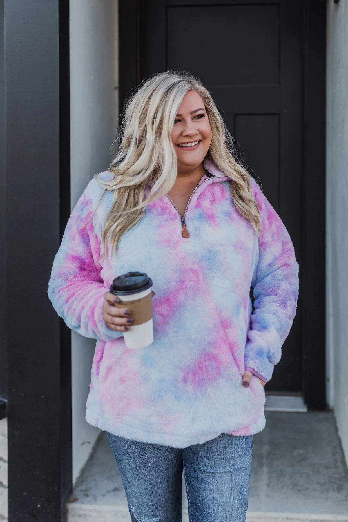 Quarter Zip Tie Dye Sherpa- Purple & Blue - Image 10