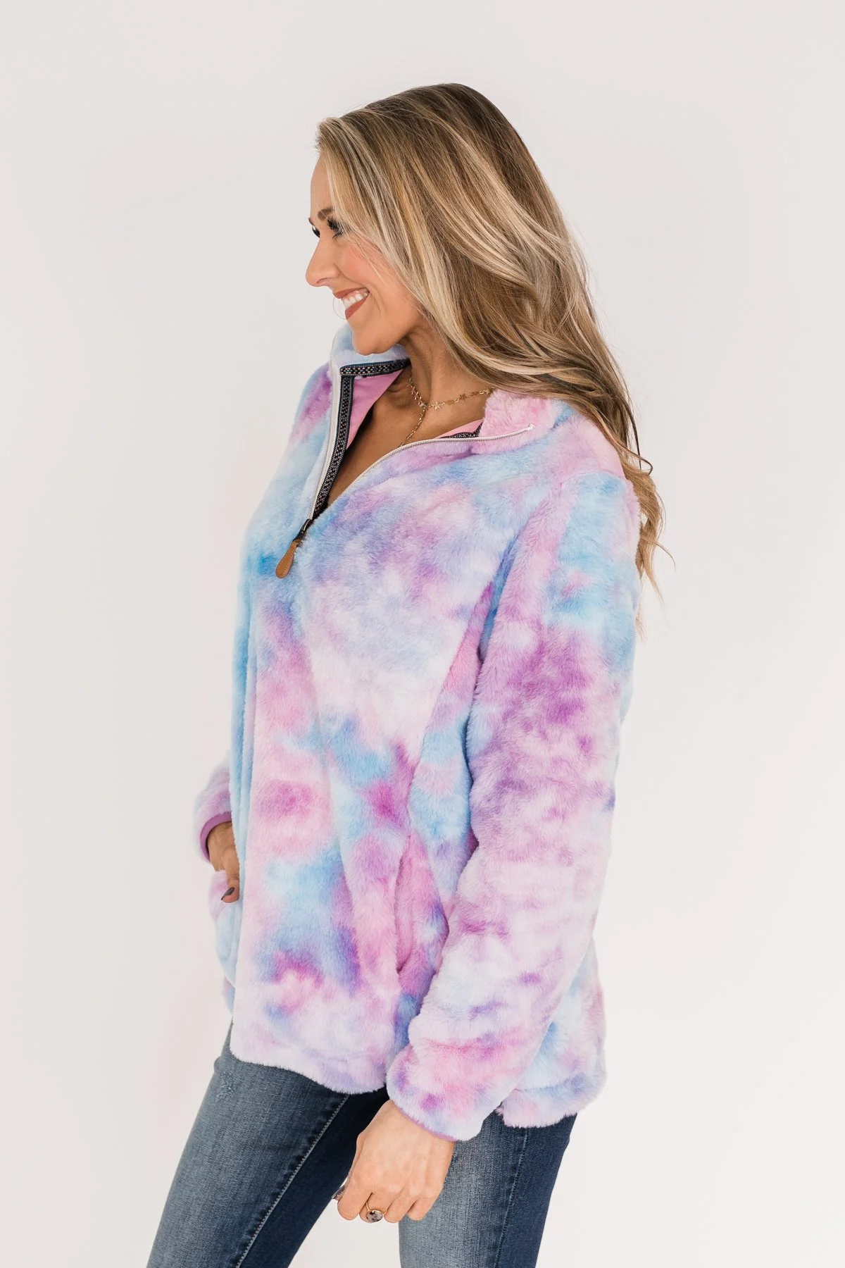 Quarter Zip Tie Dye Sherpa- Purple & Blue - Image 11
