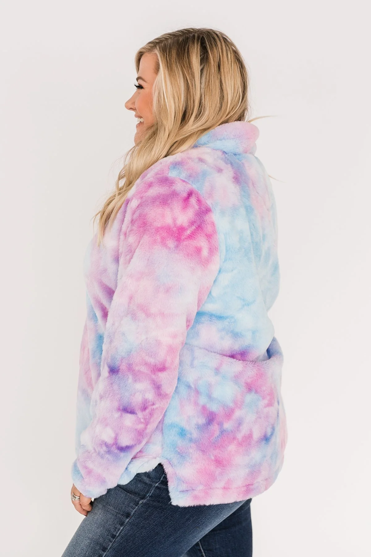 Quarter Zip Tie Dye Sherpa- Purple & Blue - Image 14