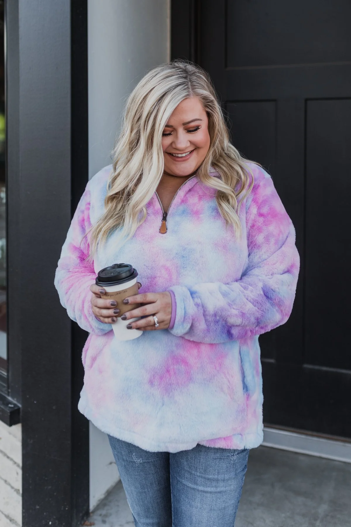 Quarter Zip Tie Dye Sherpa- Purple & Blue - Image 15