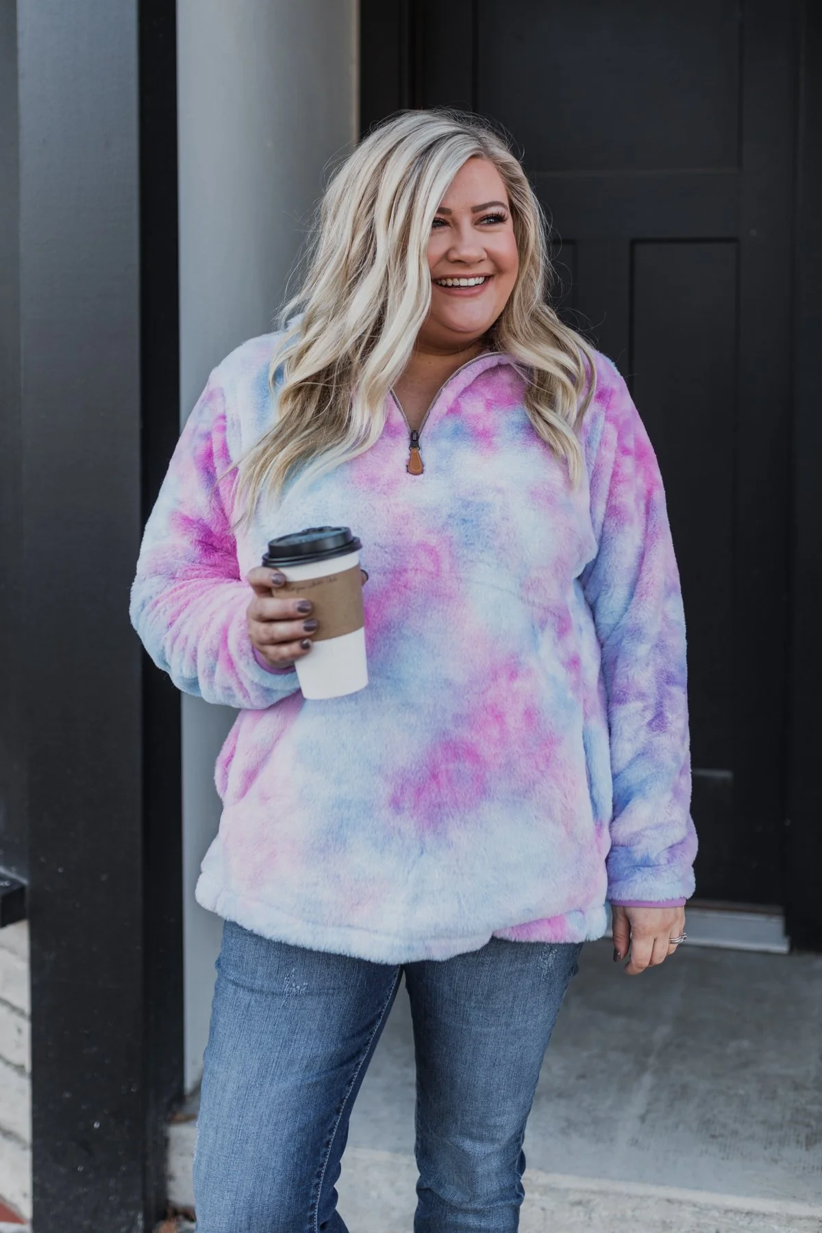 Quarter Zip Tie Dye Sherpa- Purple & Blue - Image 17