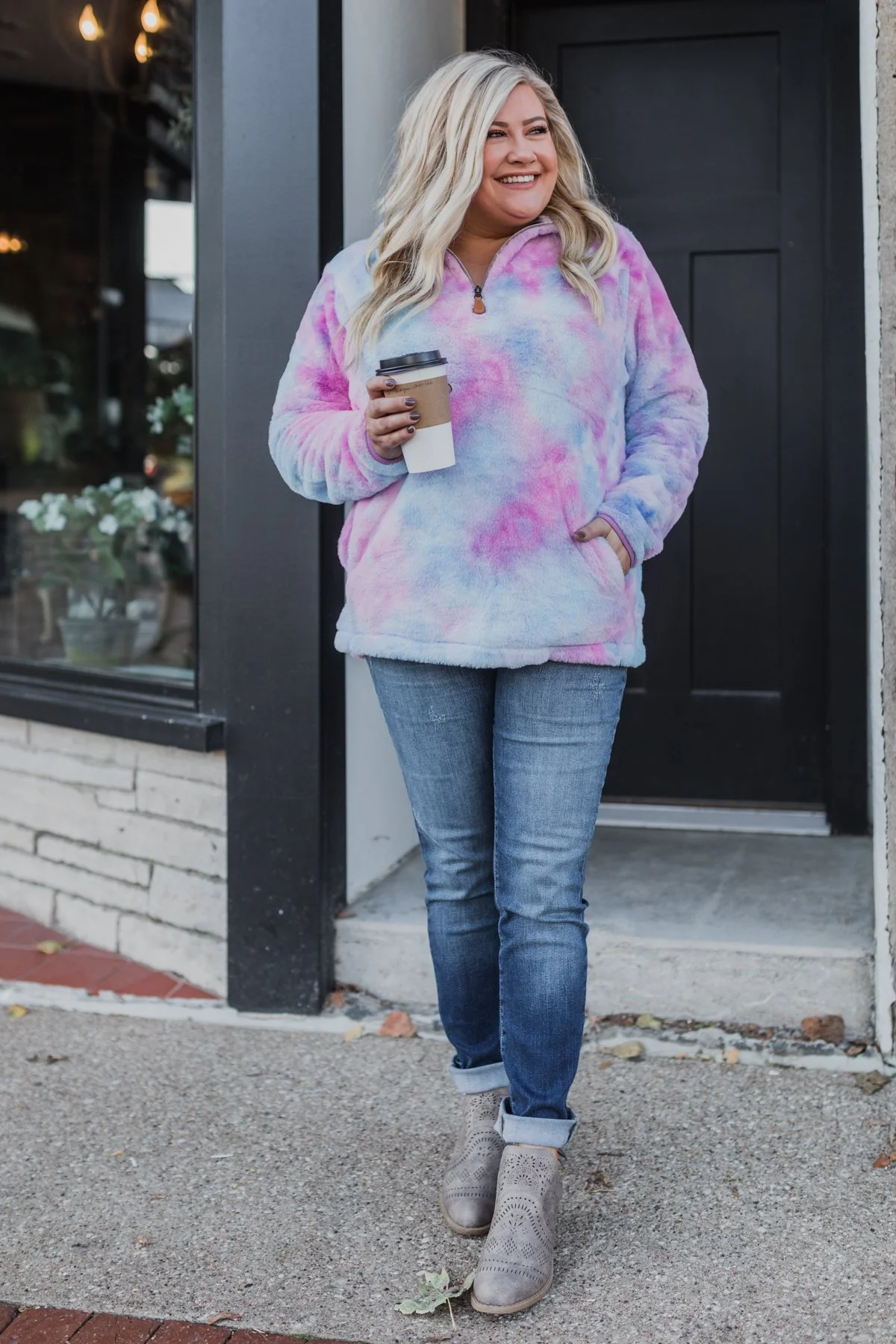 Quarter Zip Tie Dye Sherpa- Purple & Blue - Image 19