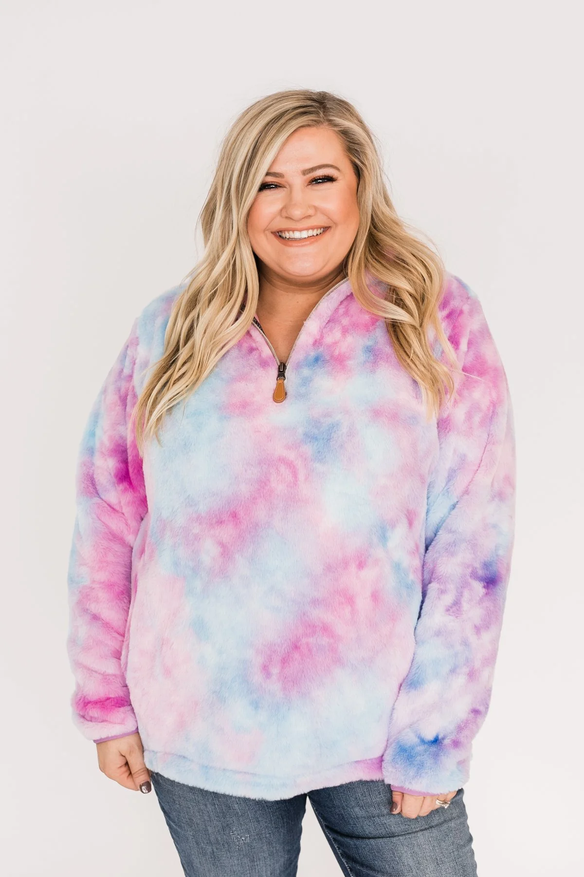 Quarter Zip Tie Dye Sherpa- Purple & Blue - Image 5