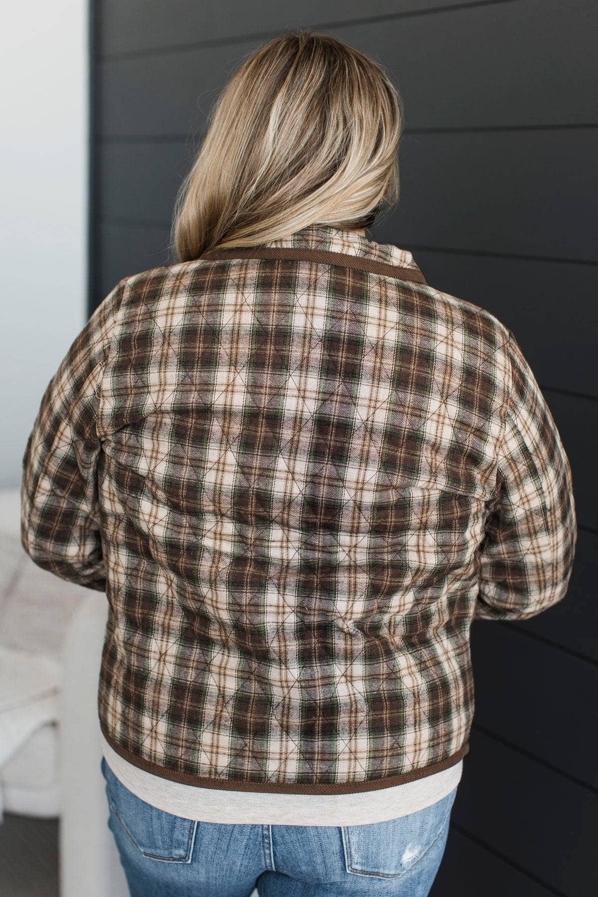 Quiet Confidence Quilted Plaid Jacket- Brown - Image 10