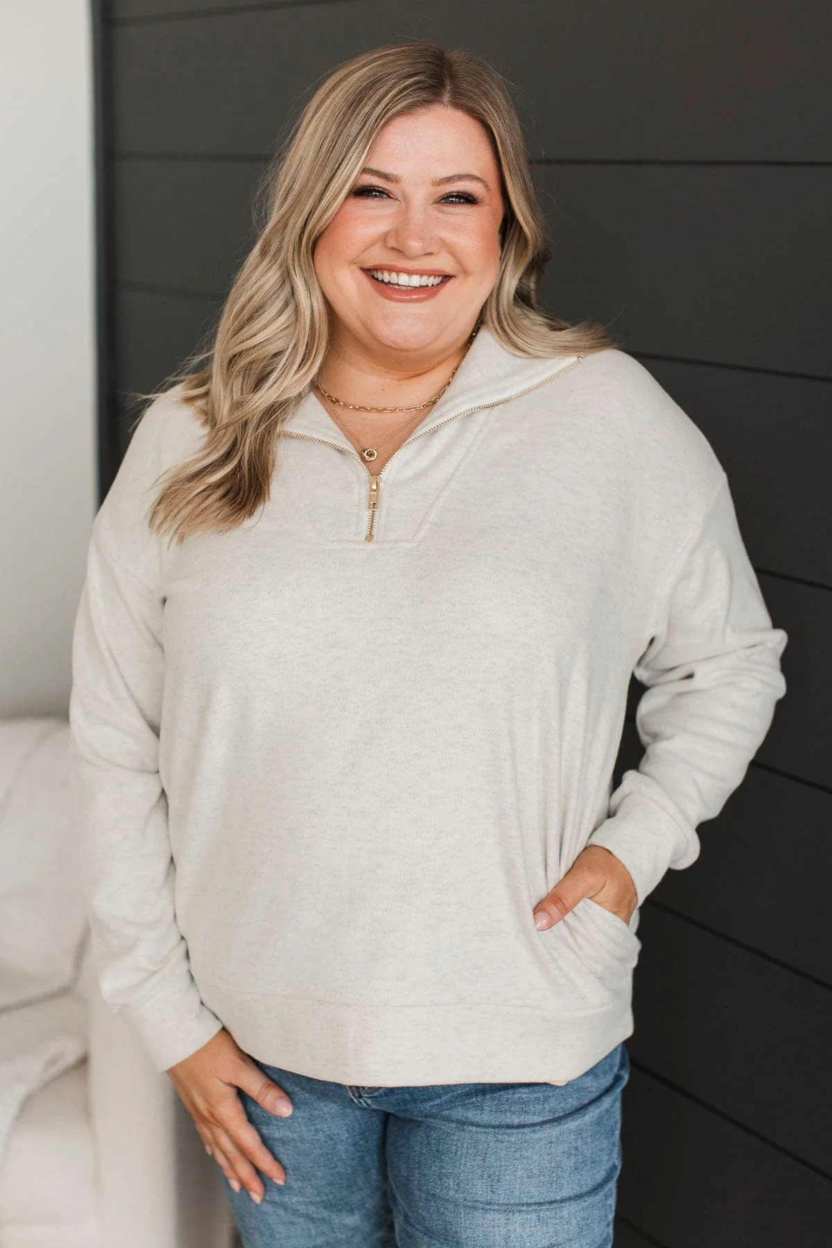 Quiet Moments Quarter Zip Pullover- Natural - Image 3