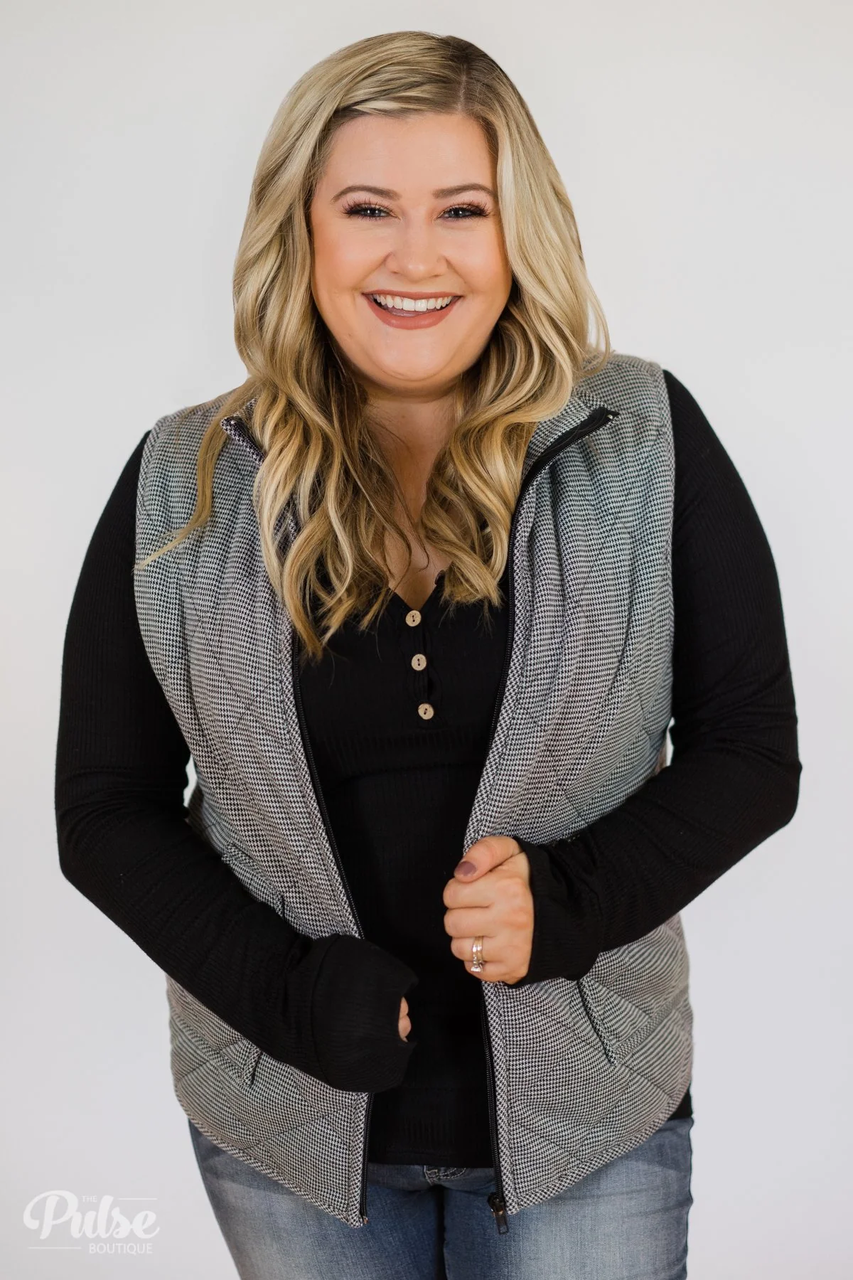 Quilted Pocket Vest- Black - Image 4