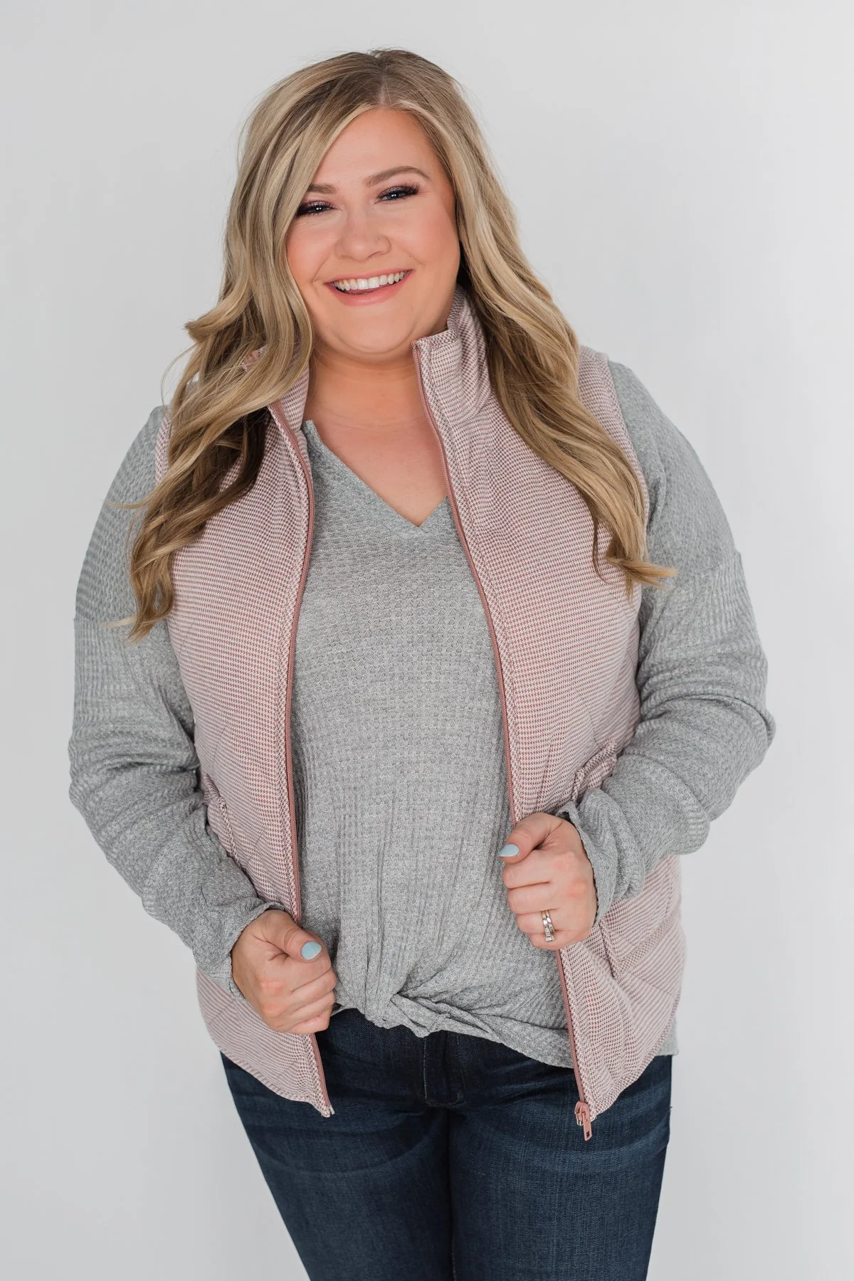 Quilted Pocket Vest- Mauve - Image 3
