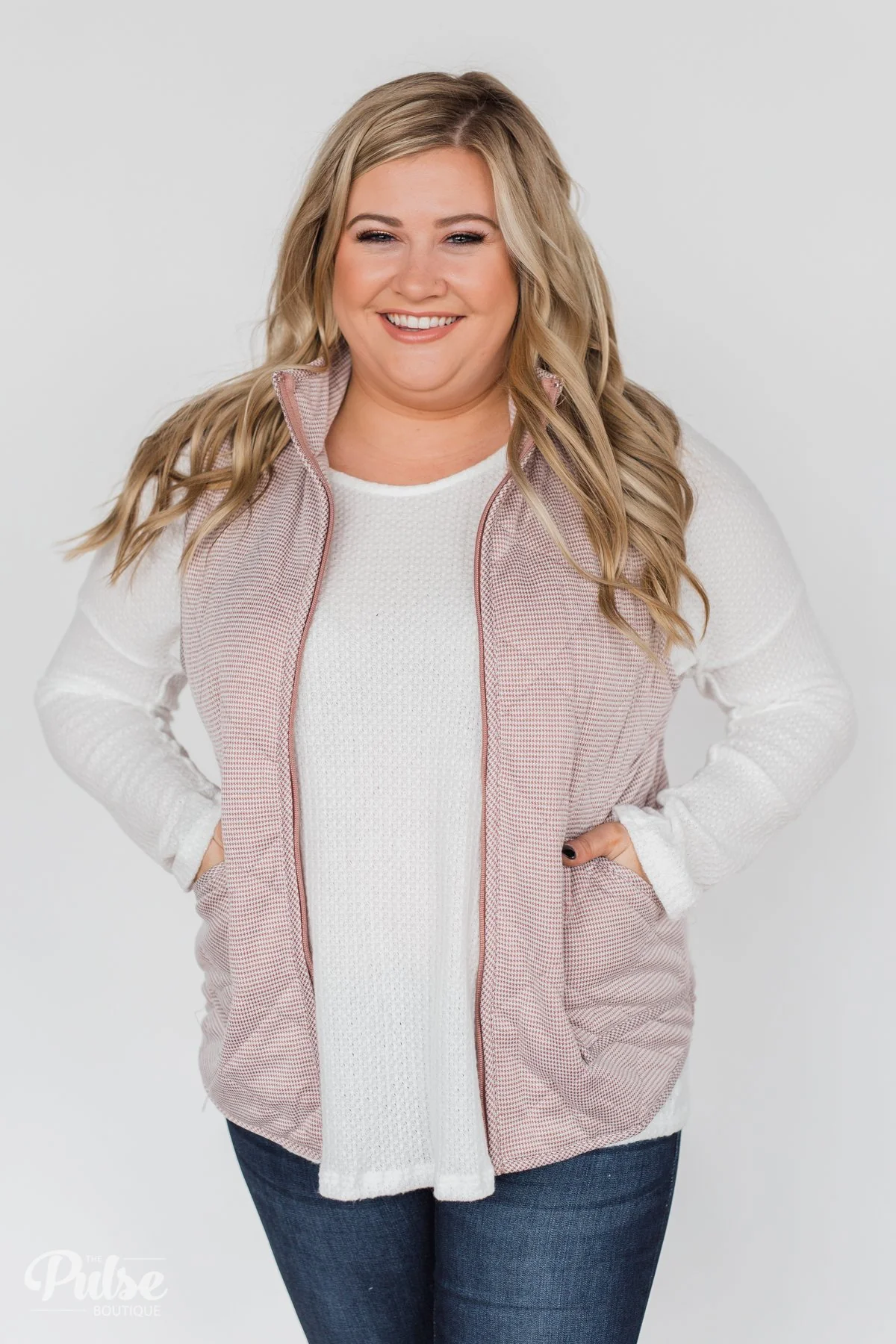Quilted Pocket Vest- Mauve - Image 4