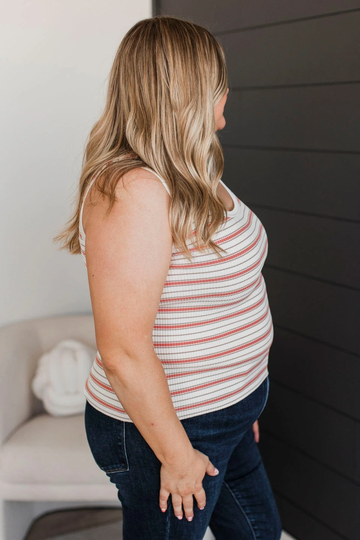 Quite Likely Striped Tank Top- Ivory & Coral - Image 5