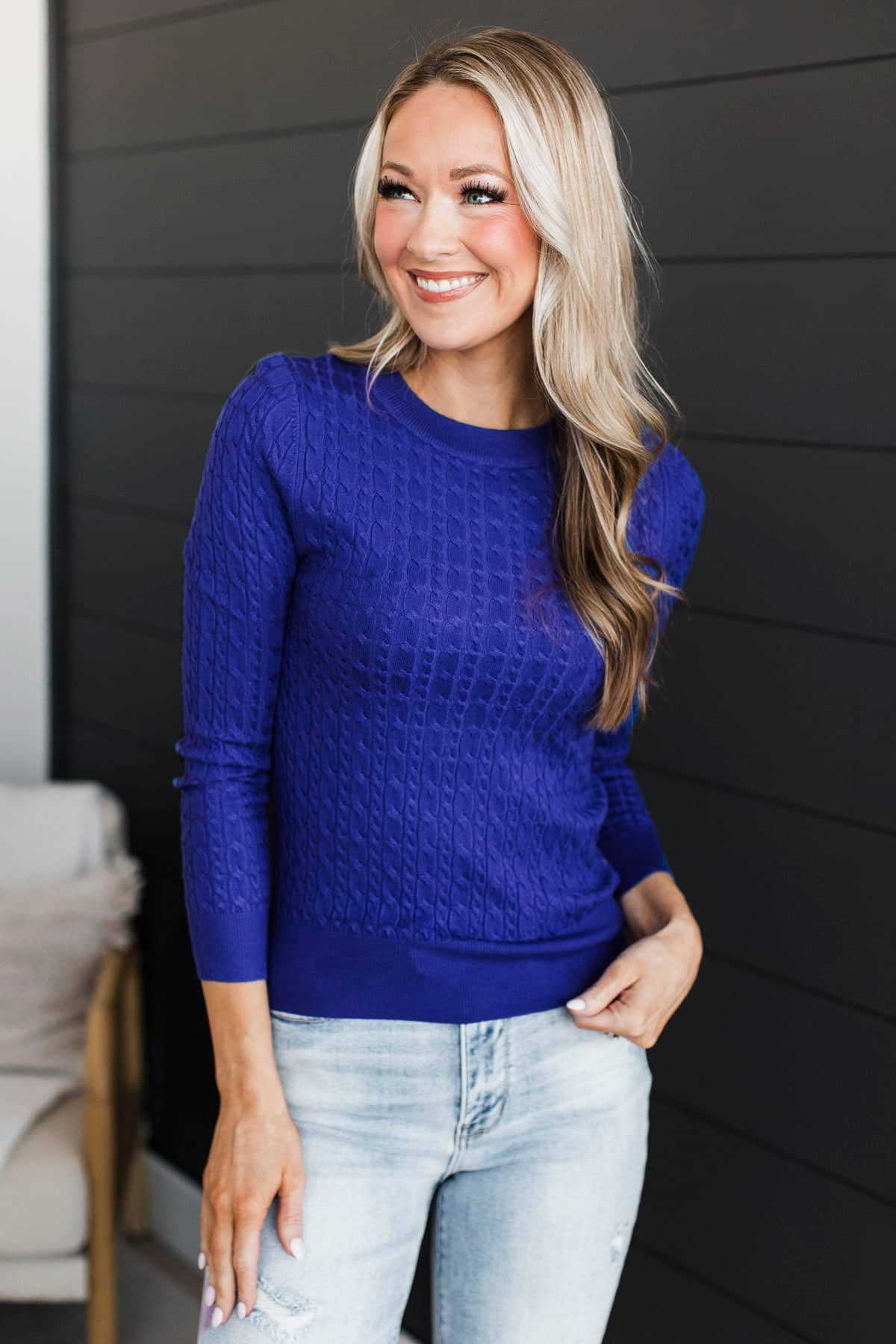 Quite The Ordeal Cable Knit Sweater- Royal Blue