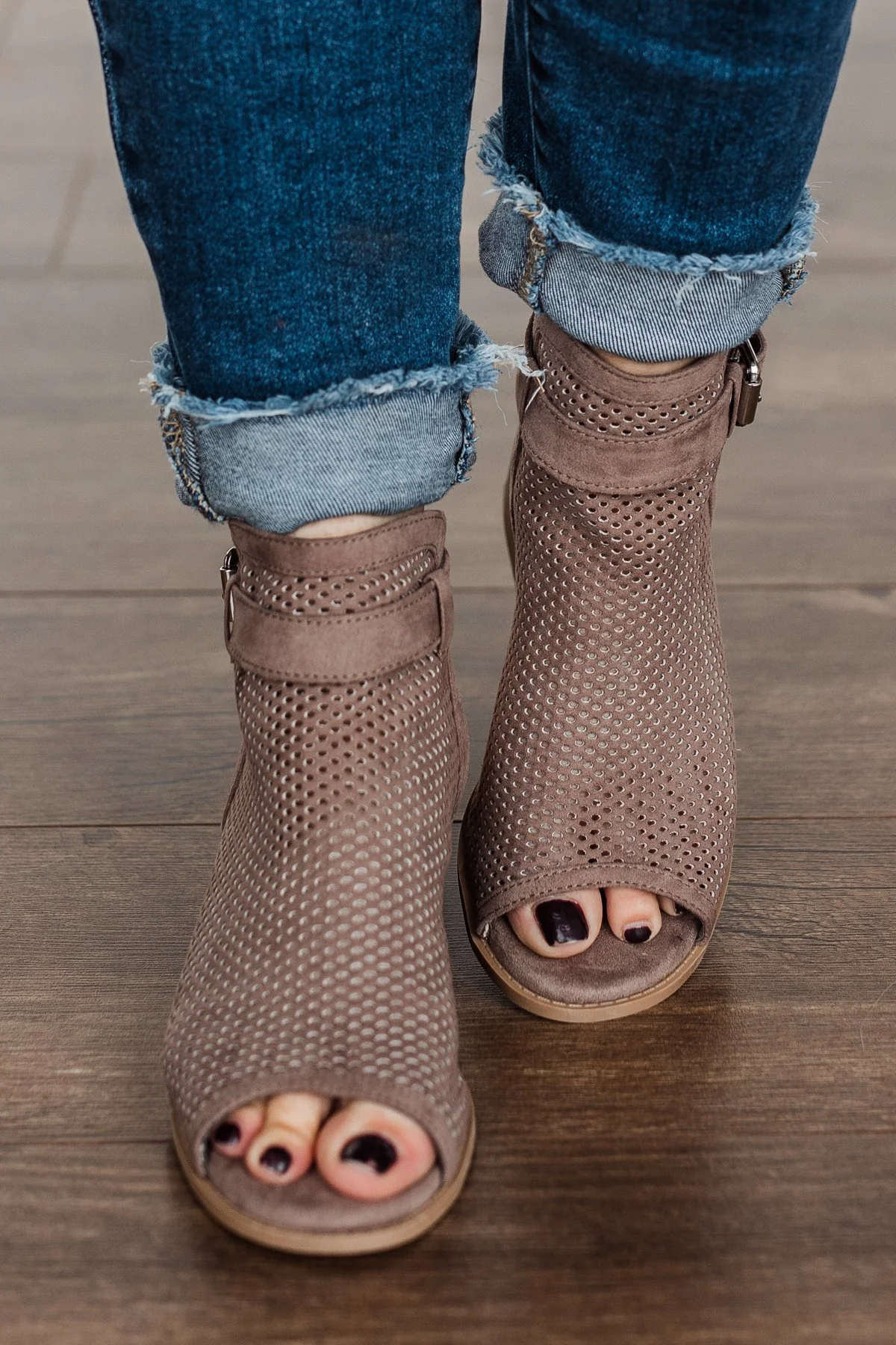 Qupid Doria Heels- Taupe Suede - Image 4