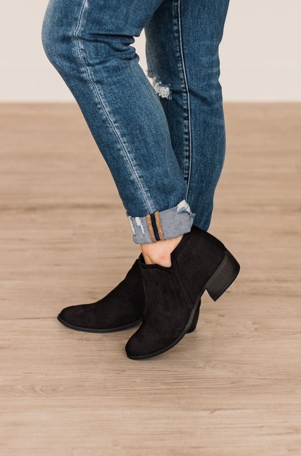 Qupid Rager Booties- Black Stretch Suede - Image 2