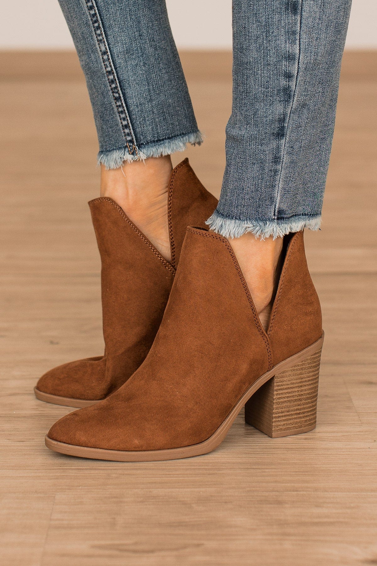 Qupid Snatch-15 Booties- Chestnut Suede - Image 2