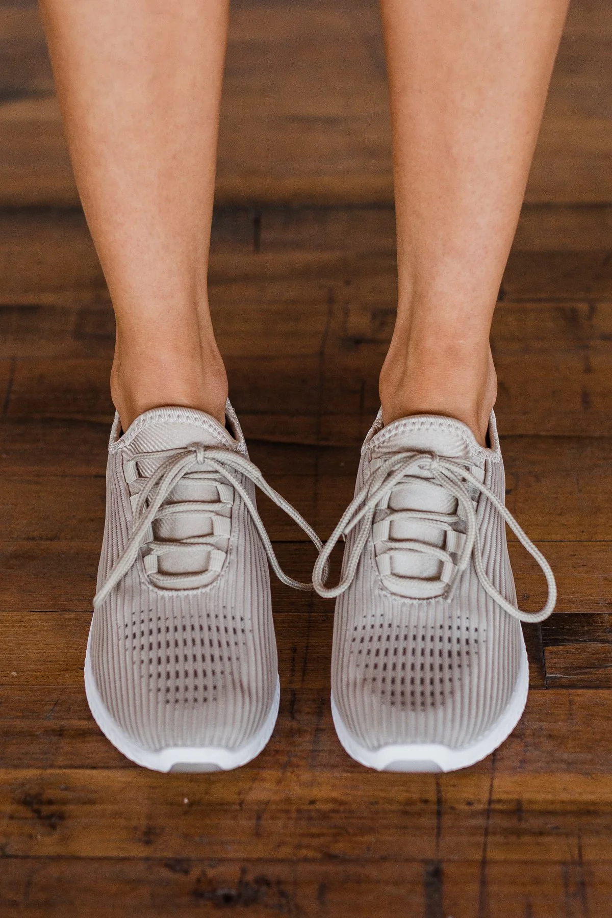 Qupid Tank Sneakers- Taupe Knit - Image 2