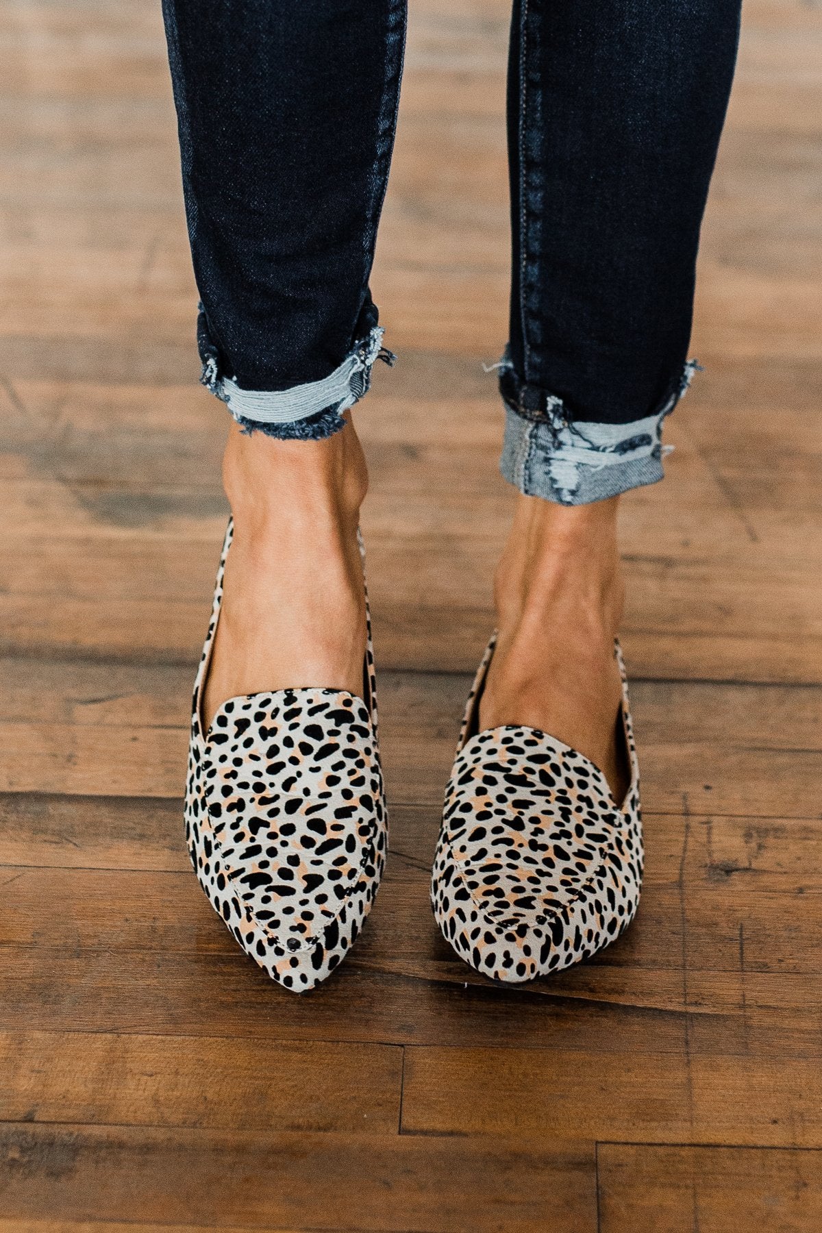 Qupid Zoom Flats- Nude & Black Leopard Suede - Image 3