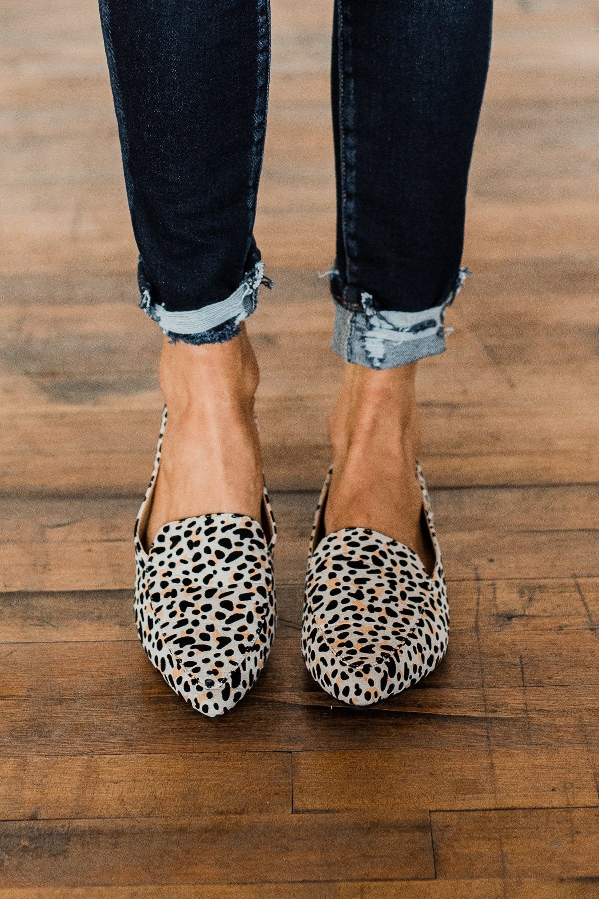 Qupid Zoom Flats- Nude & Black Leopard Suede - Image 4