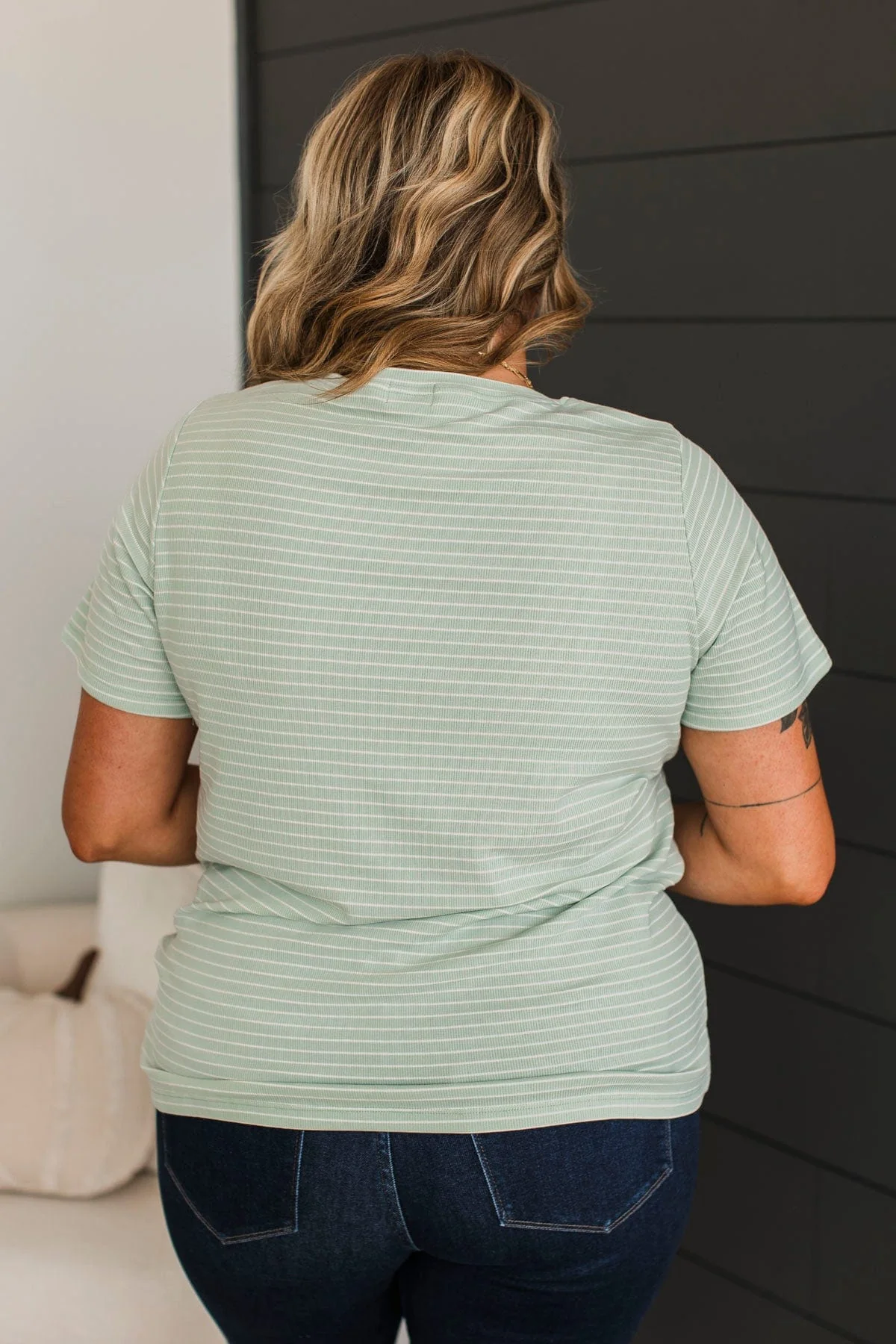 Radiate Confidence Striped V-Neck Top- Mint - Image 6