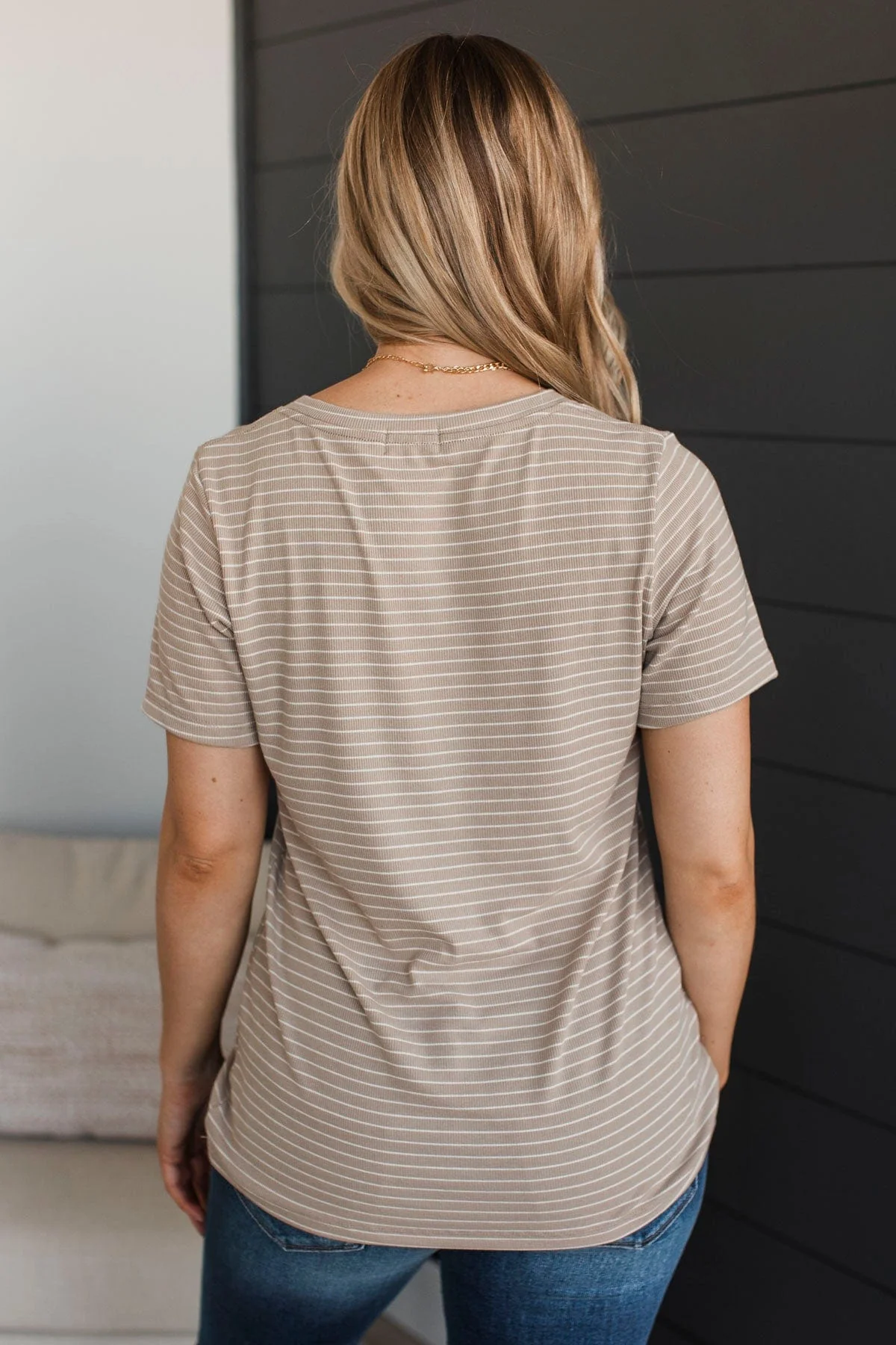 Radiate Confidence Striped V-Neck Top- Taupe - Image 7