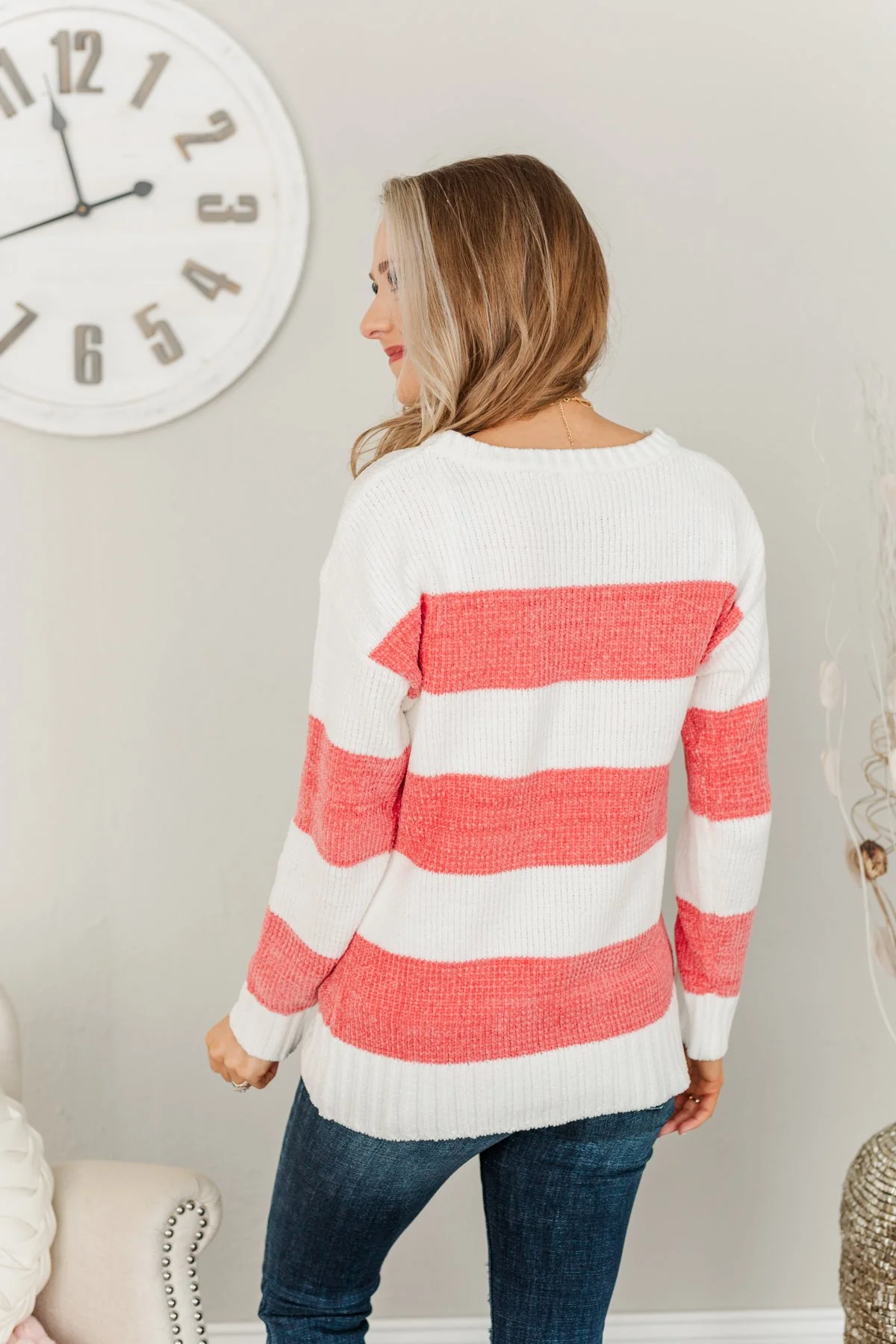 Radiate Happiness Striped Knit Sweater- Coral & Off-White - Image 10