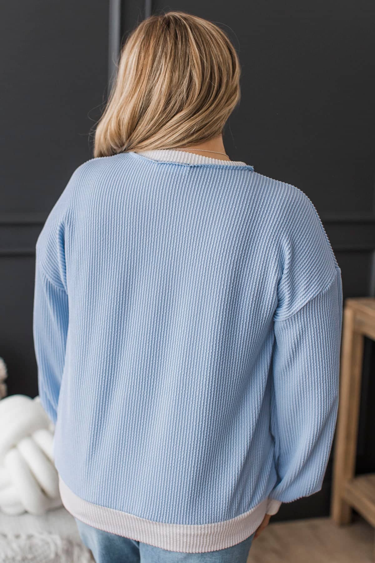 Radiate Peace Ribbed Pullover Top- Light Blue - Image 7