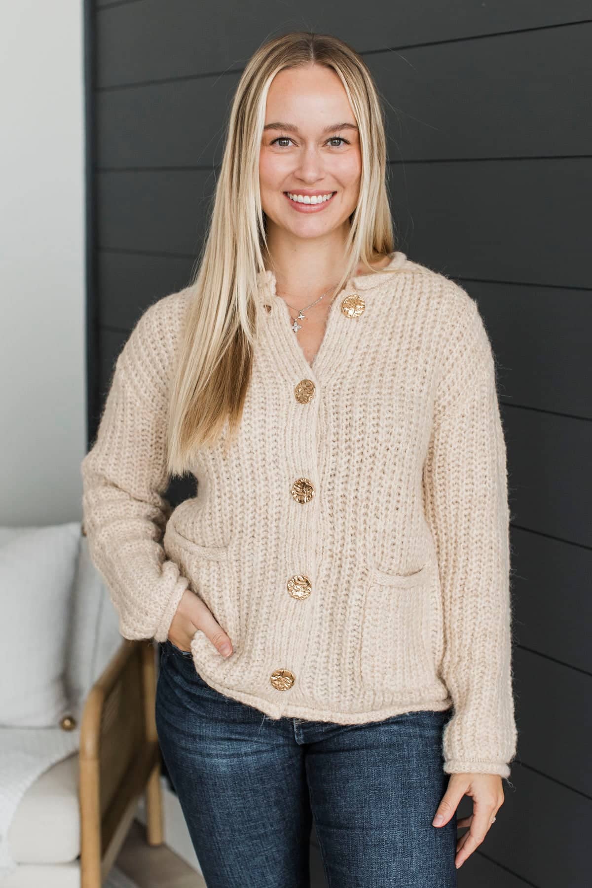 Radiating Beauty Knit Button Cardigan- Oatmeal - Image 2