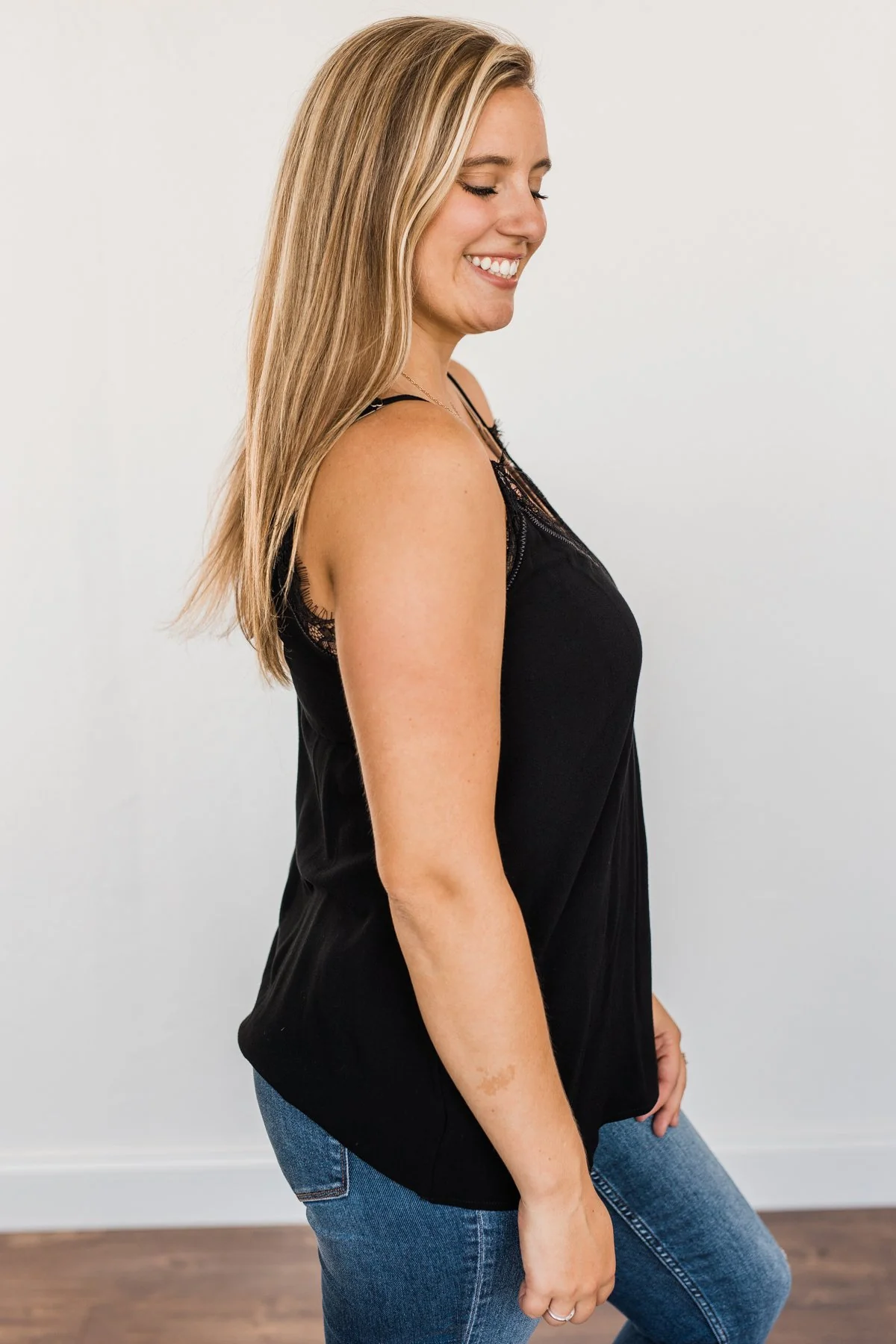 Raise Your Spirits Lace Trimmed Tank Top- Black - Image 9