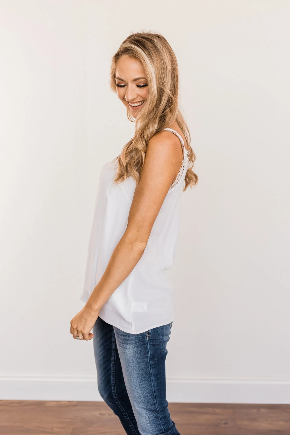 Raise Your Spirits Lace Trimmed Tank Top- Off-White - Image 8