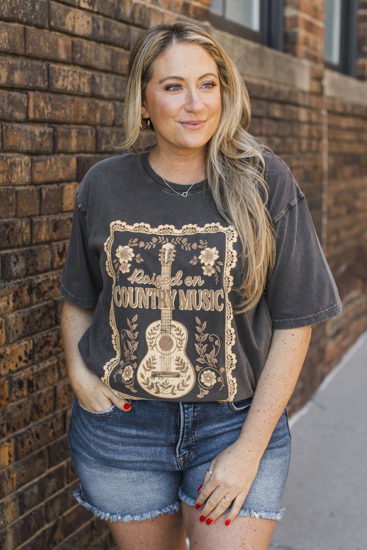 "Raised on Country Music" Graphic Tee- Charcoal - Image 2