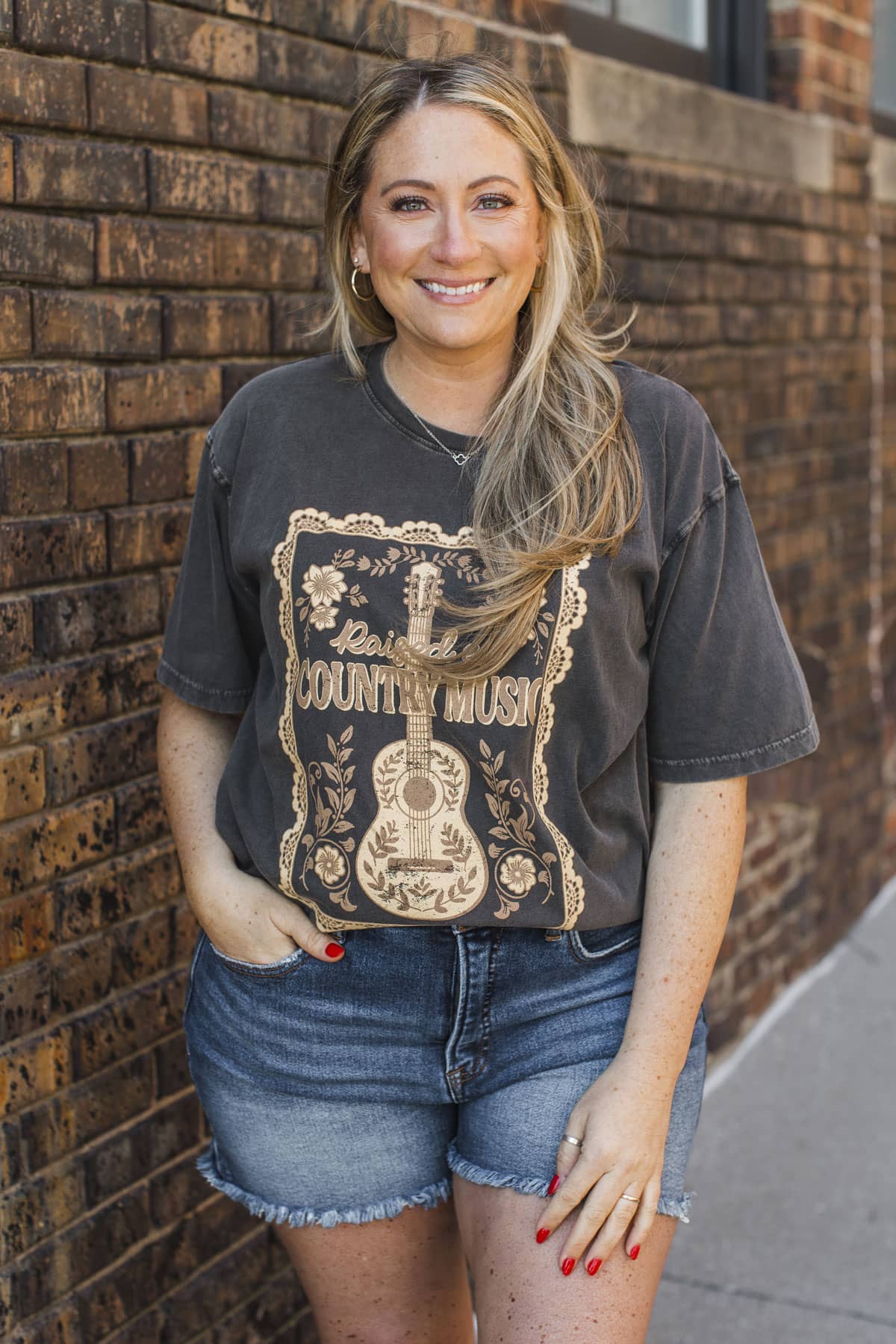"Raised on Country Music" Graphic Tee- Charcoal - Image 4