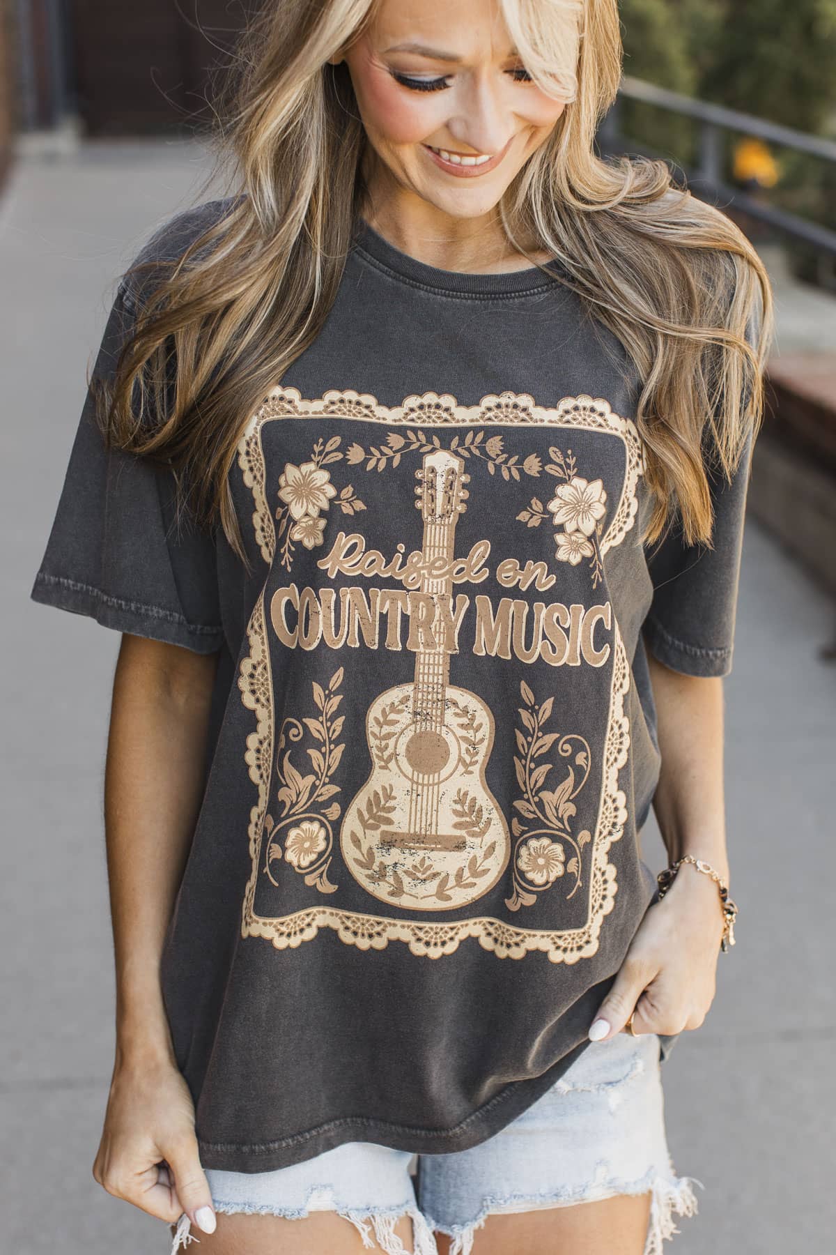 "Raised on Country Music" Graphic Tee- Charcoal - Image 5