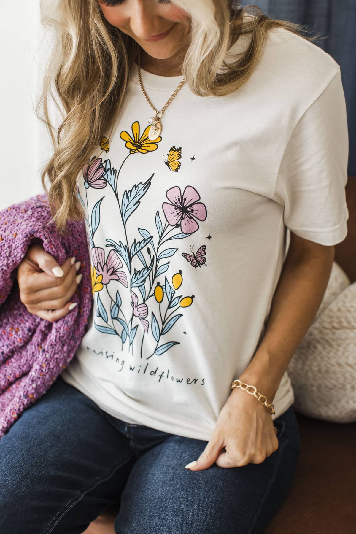 "Raising Wildflowers" Crew Neck Graphic Tee- Vintage White