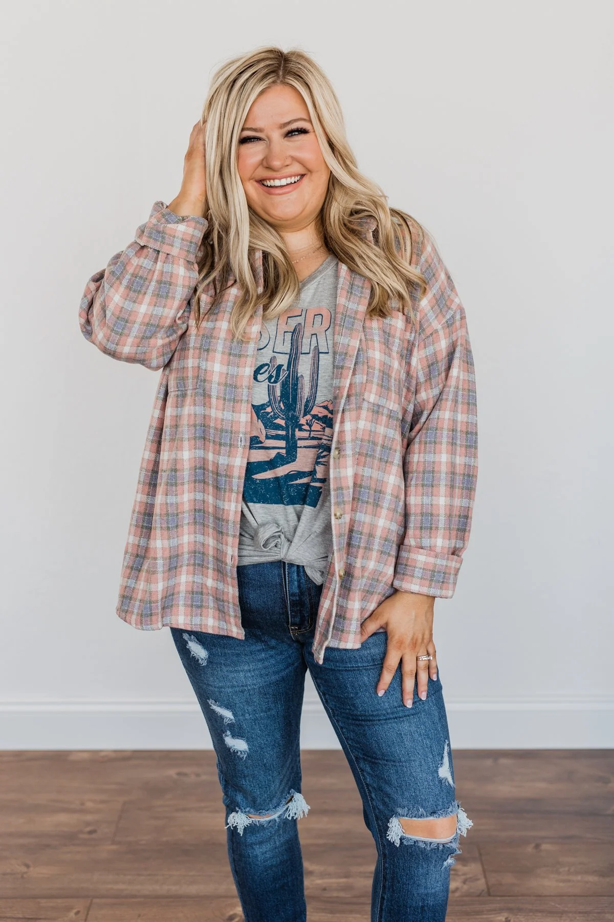 Raking In The Fun Flannel- Dusty Pink, Lavender, & Ivory - Image 2