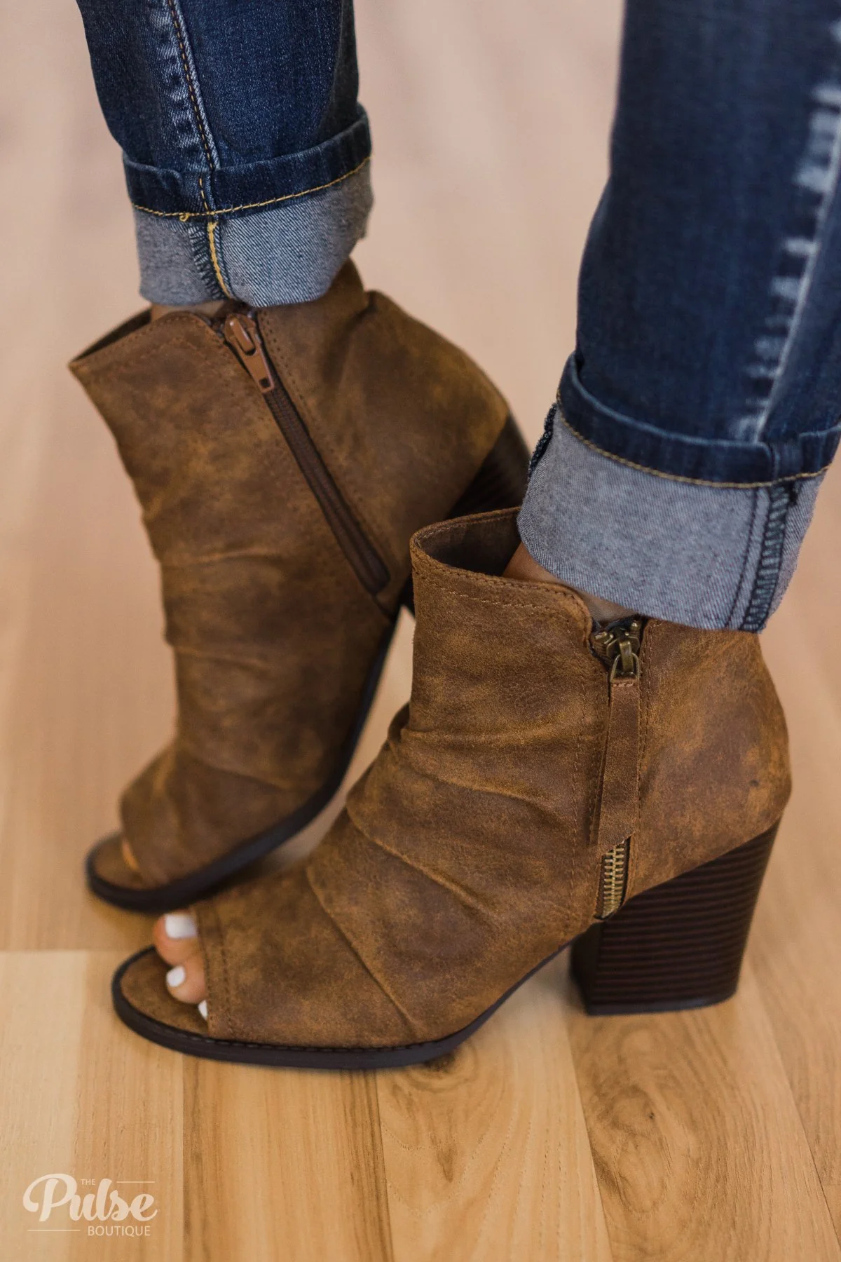 Rampage- Ram-Petite Open Toe Booties- Cognac