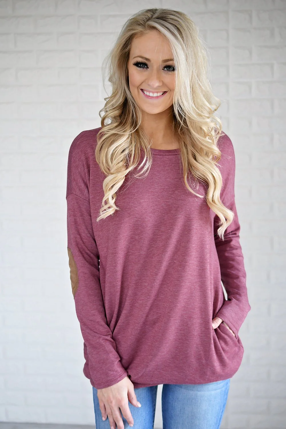 Raspberry Elbow Patch Sweater - Image 3