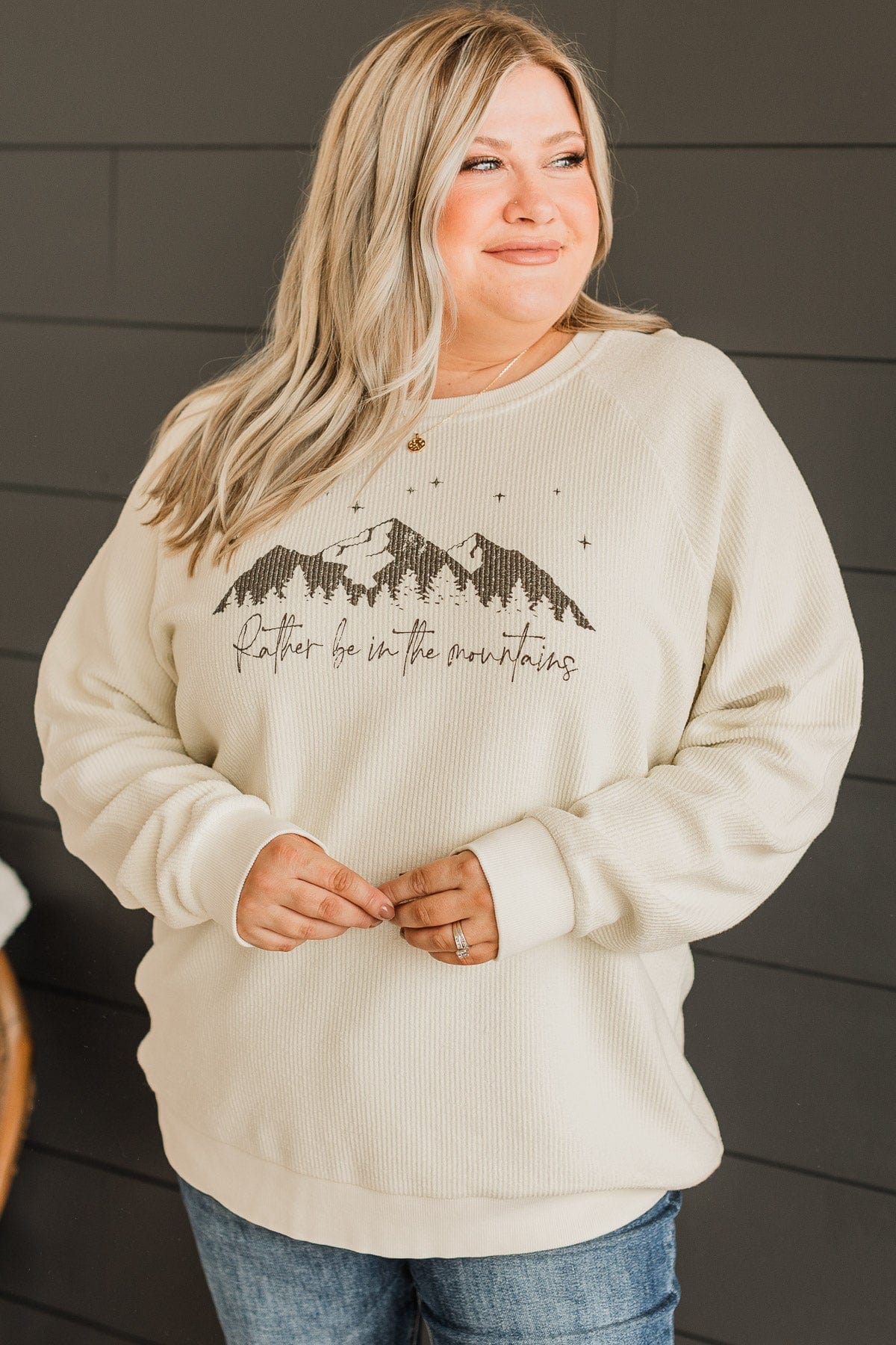 Thread & Supply "Rather Be In The Mountains" Crew Neck- Cream - Image 3