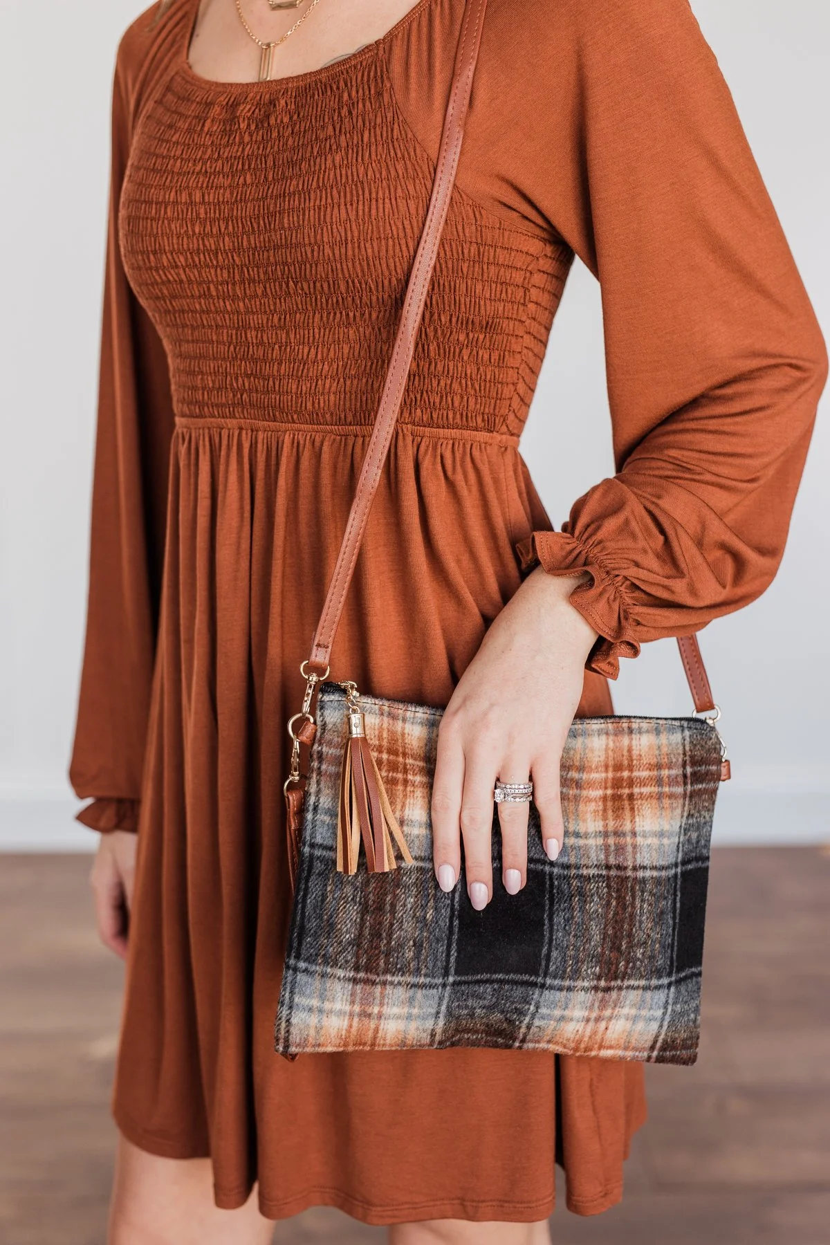 Ravishing Plaid Clutch- Black & Rust - Image 5