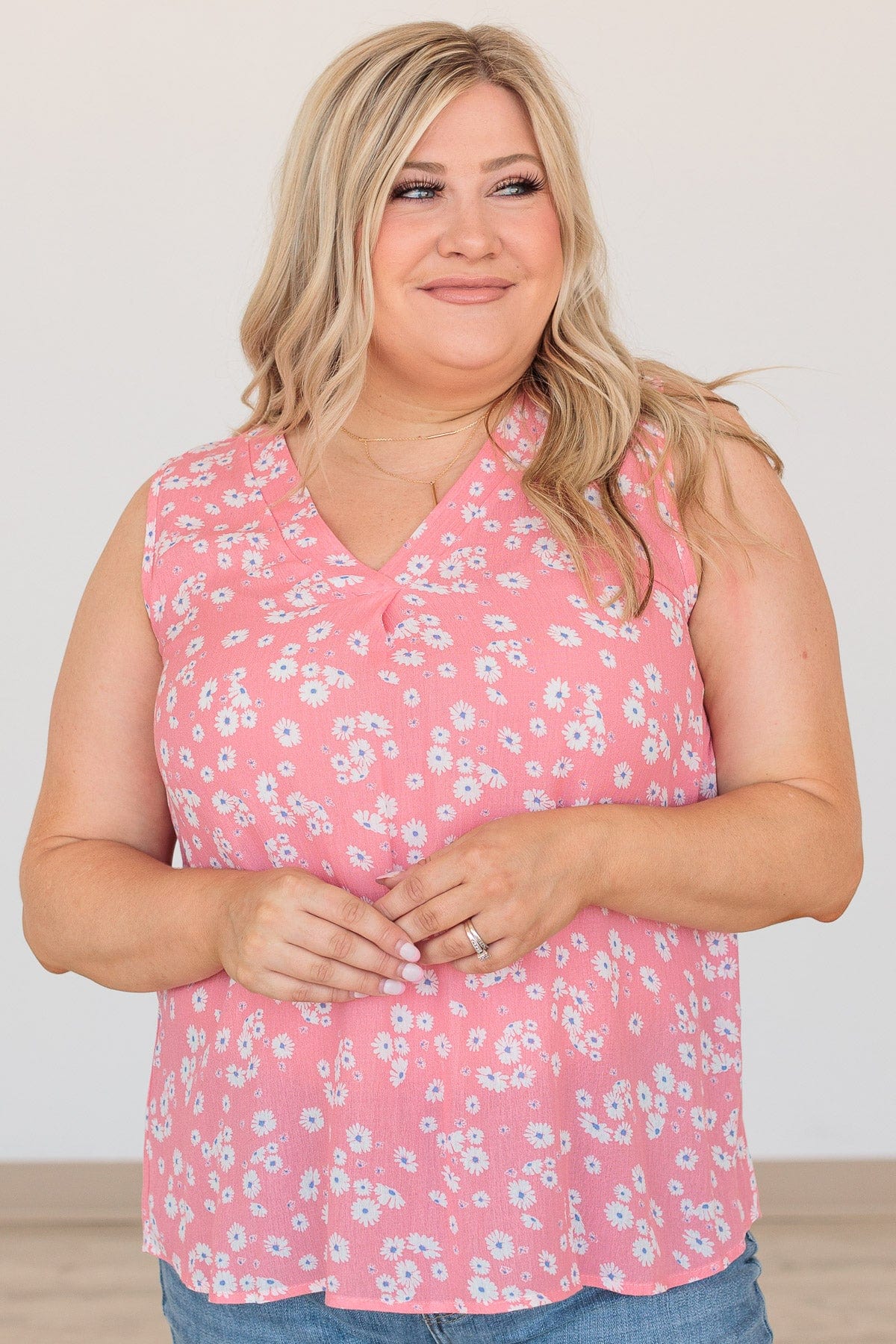 Reach For The Sky Floral V-Neck Tank- Pink - Image 6