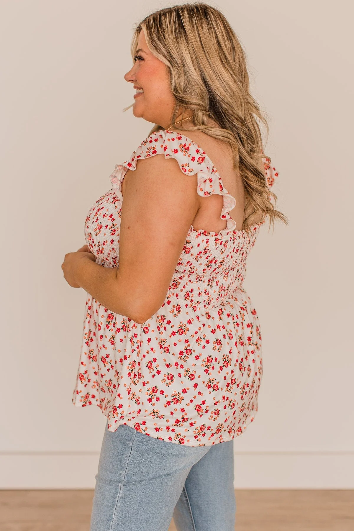 Reach Out To Me Floral Tank Top- Ivory & Red - Image 6