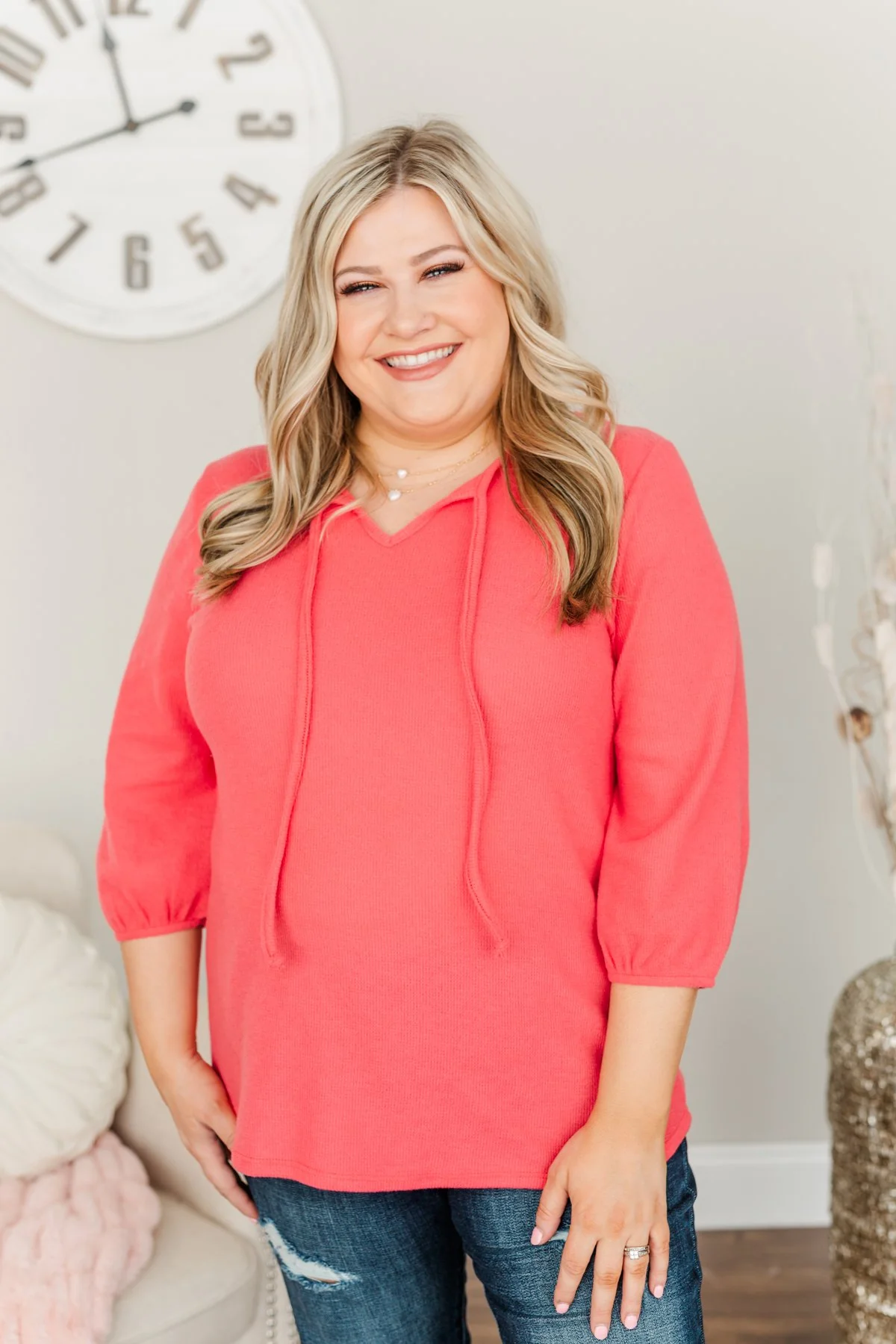 Reaching For Love Thermal Knit Top- Lipstick Pink - Image 5