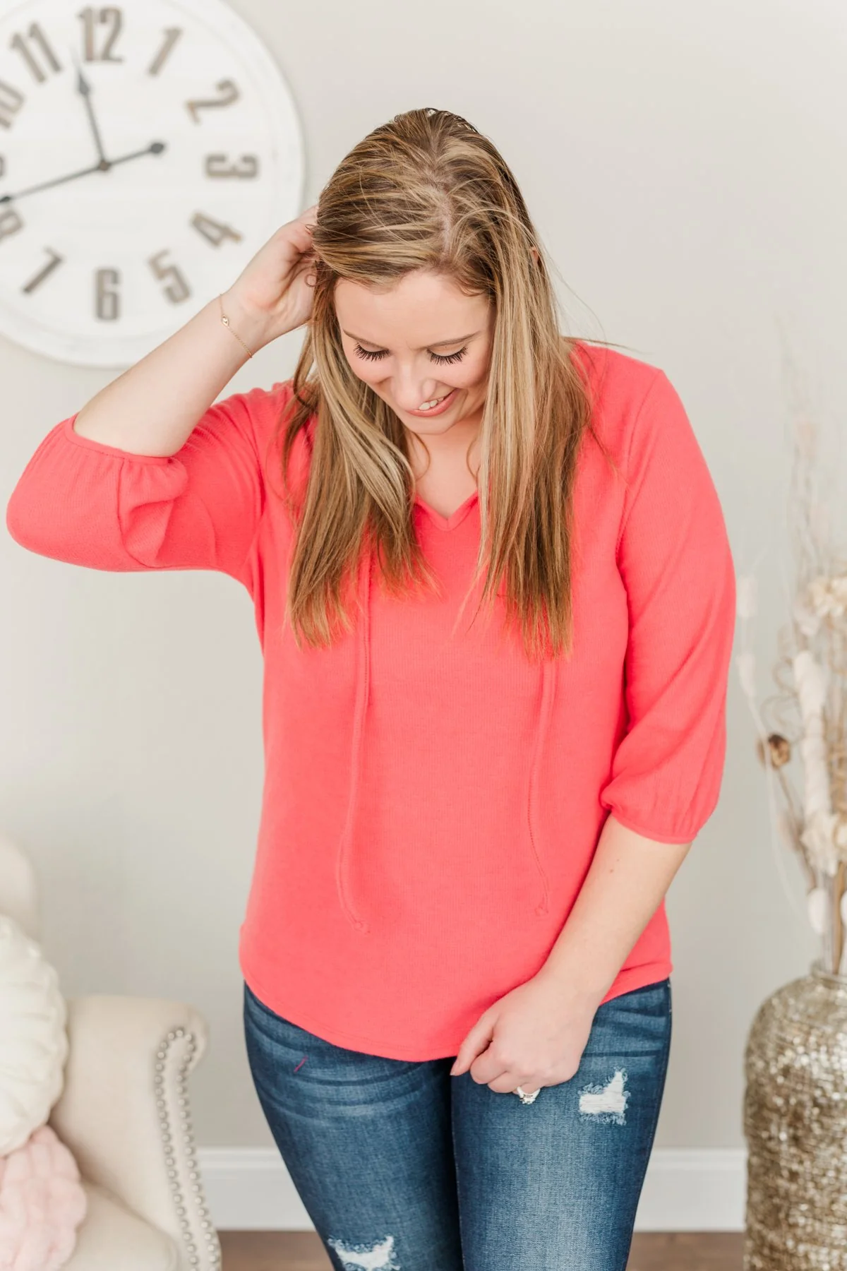 Reaching For Love Thermal Knit Top- Lipstick Pink - Image 6