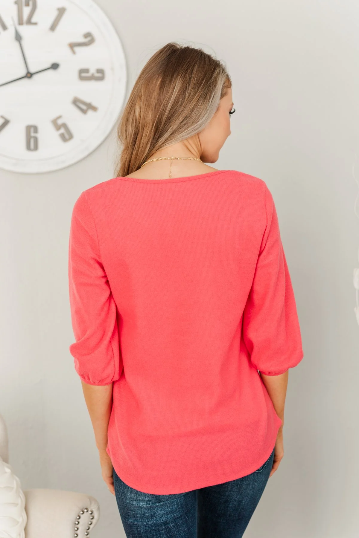 Reaching For Love Thermal Knit Top- Lipstick Pink - Image 8
